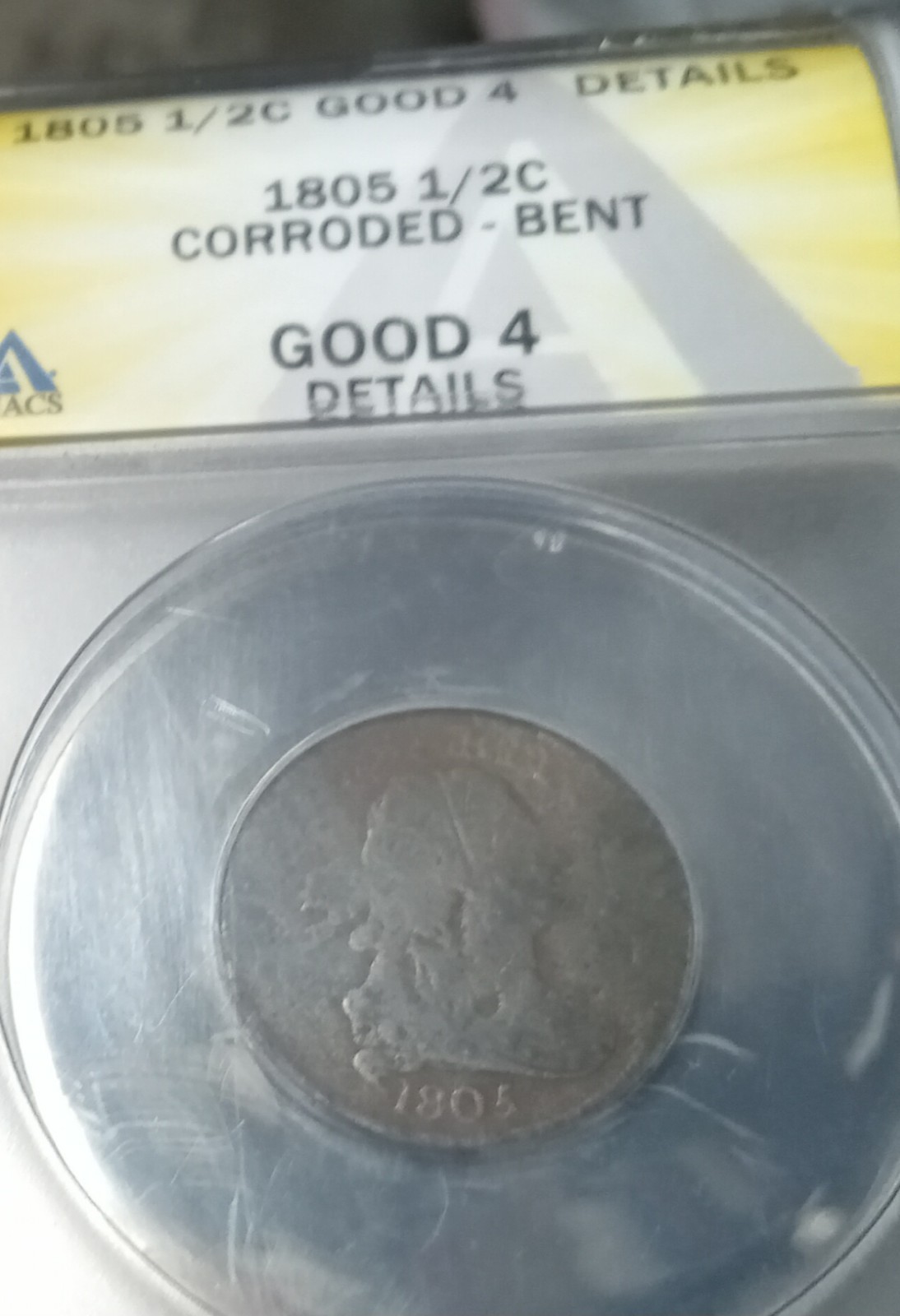 1805 CLASSIC HEAD 1/2 CENT CORRODED-BENT  ANACS GOOD 4DETAILS