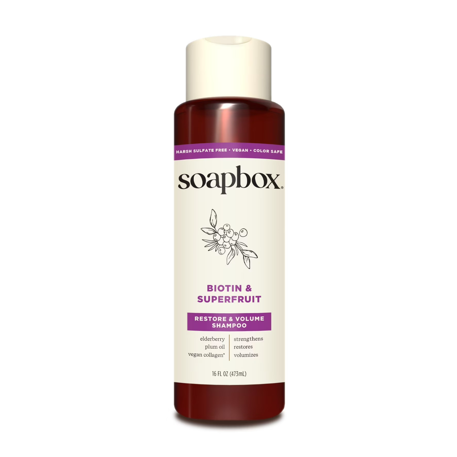 Soapbox Biotin Superfruit Volumizing Shampoo Elderberry Plum Oil 16 oz