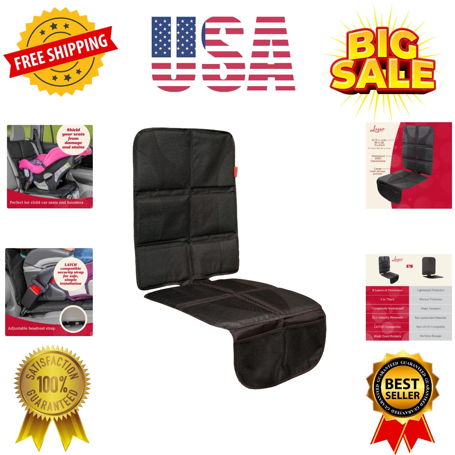 - Thick Padding - Seat Protector Under Baby Car Seat with 2 Mesh Storage Pock...