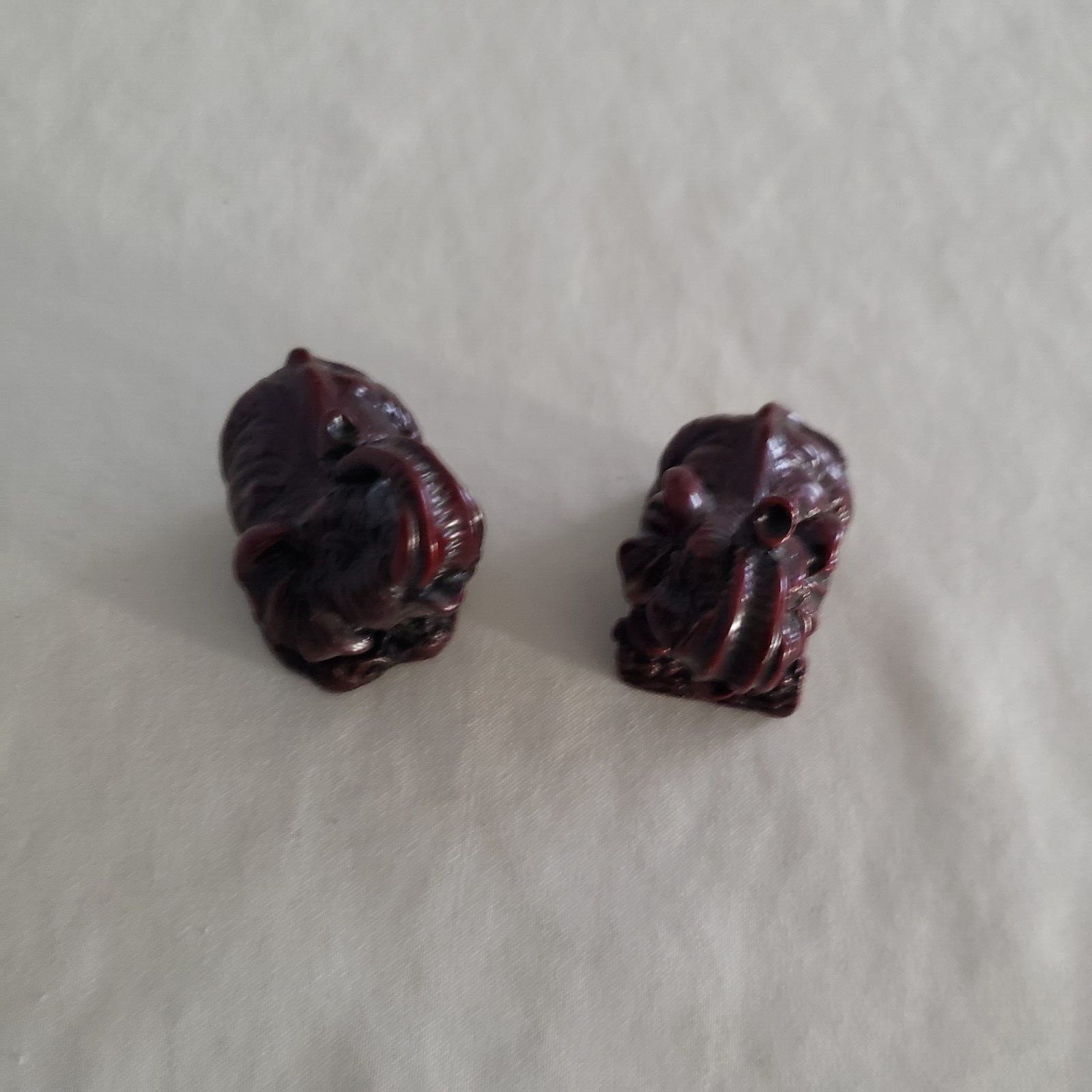 2 Lucky Elephant Dark Red Resin Figurines 2" length, 2" high