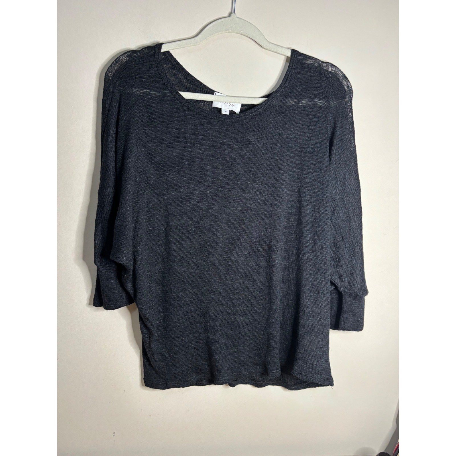 Korye Black Sheer Knit Dolman Sleeve Casual Top Women's Size Medium