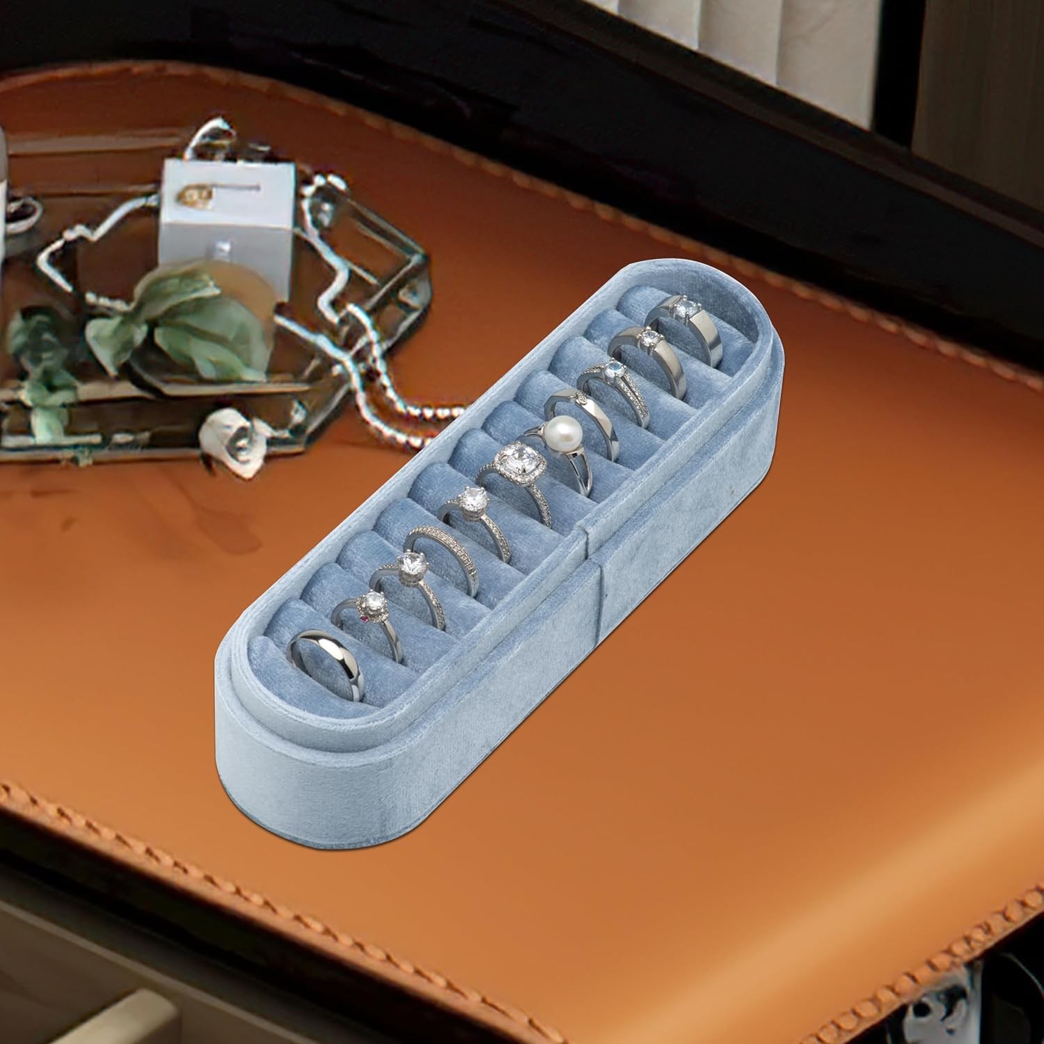 Velvet Small Multiple Ring Box Portable Organizer Display Storage Travel Case...