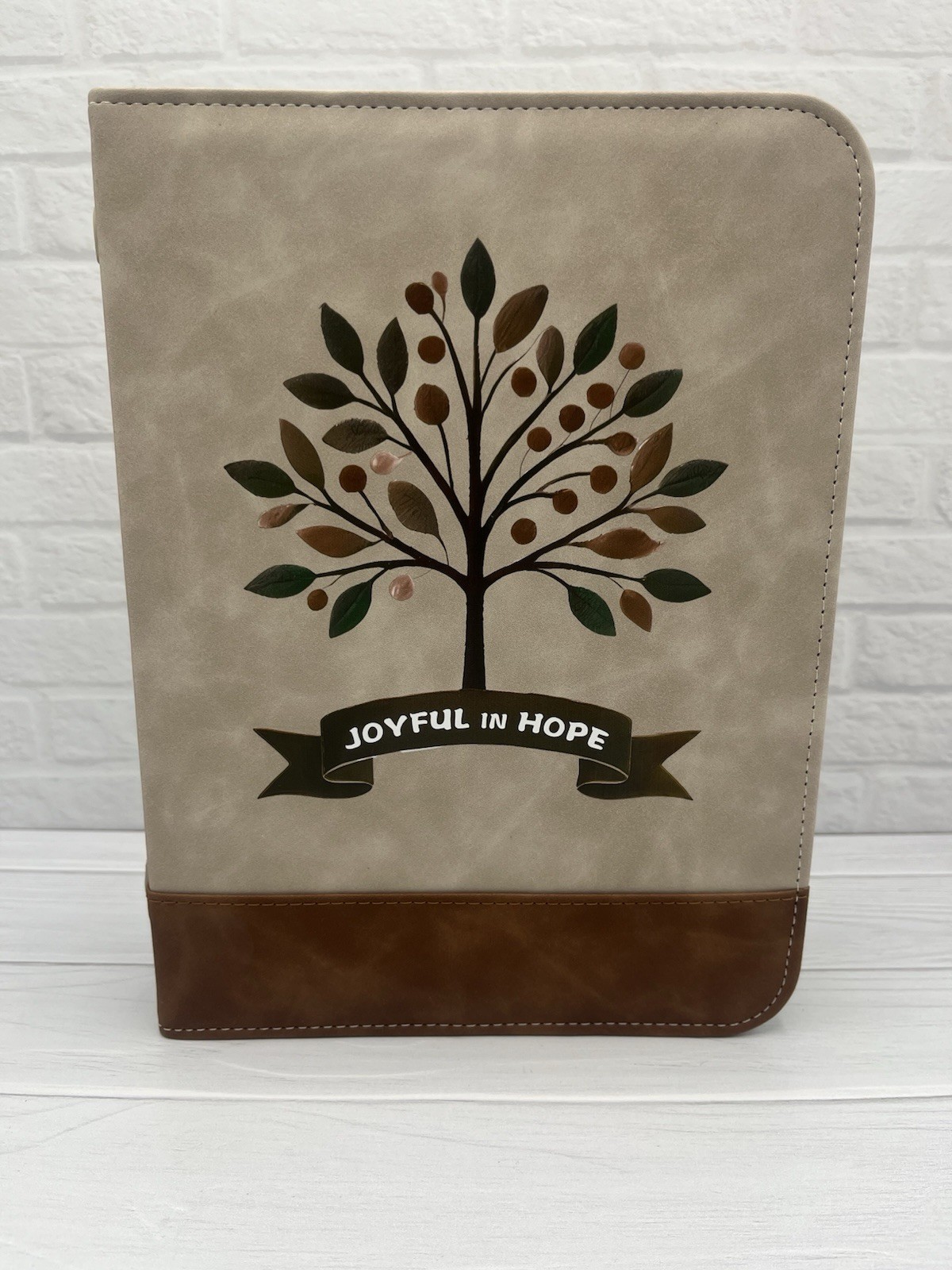 Joyful in Hope Tree Design Faux Leather Bible Cover 25.9L x 20W Centimetres