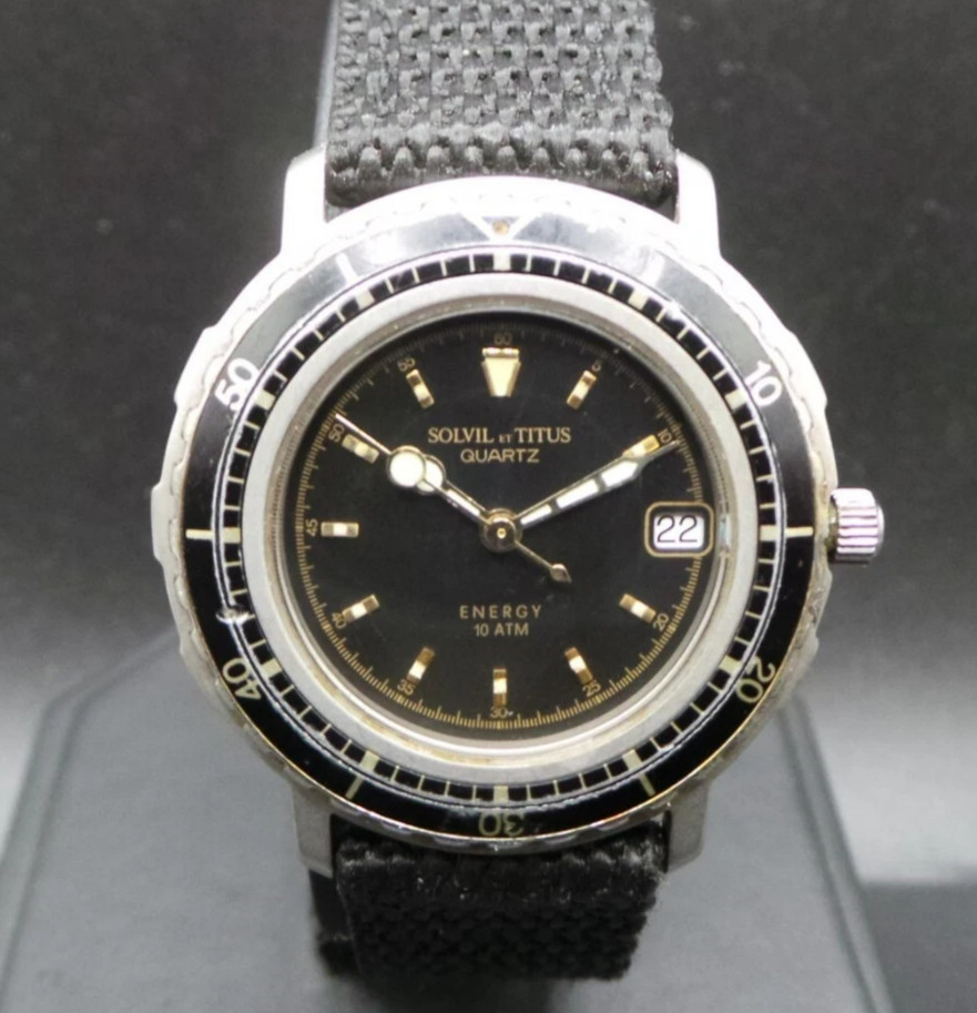 Solvil et Titus Watch Mens Quartz Energy 63-8250-63 Swiss Made Scuba Diver 100M