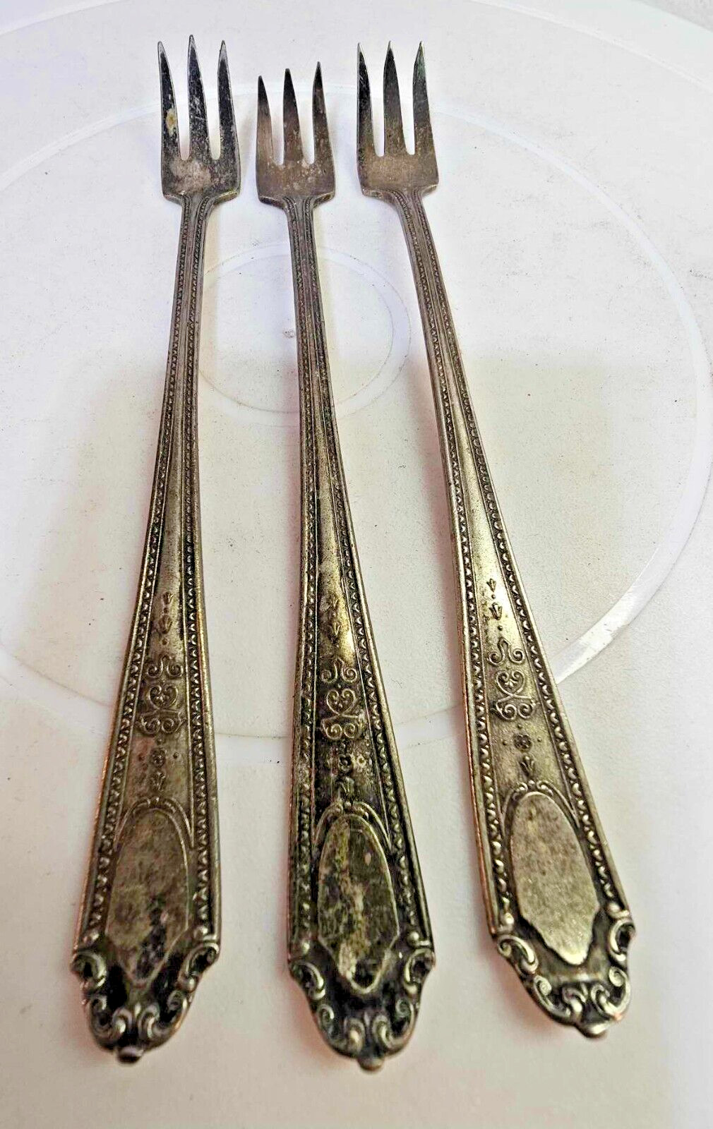 Lot of 3- Vtg Standard Ornate Flatware Pickle Olive Cocktail Silverplate 6"- F10