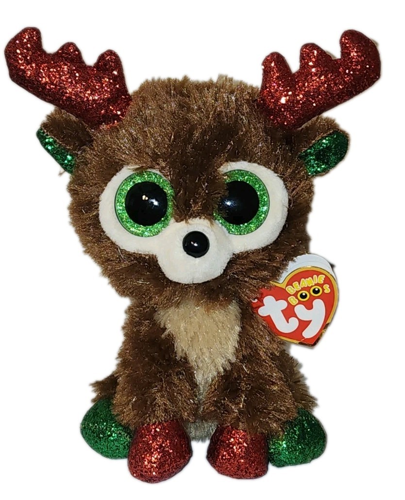 NMT* Ty Beanie Boos - FUDGE the Christmas Reindeer 6" MWNMT Stuffed Animal Toy