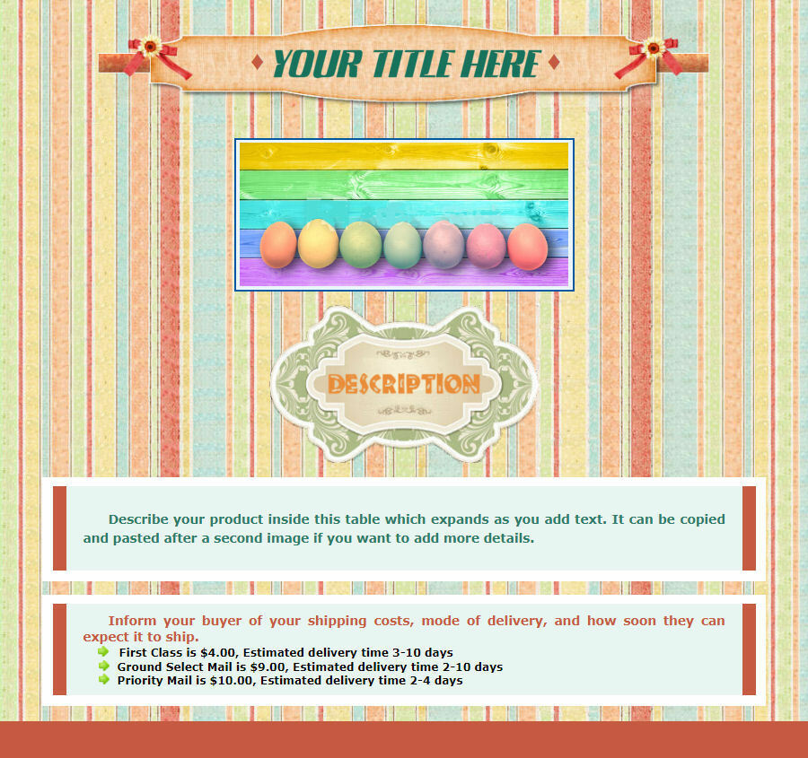 AUCTION TEMPLATE Pastel Stripes Background With Header - FREE SHIPPING