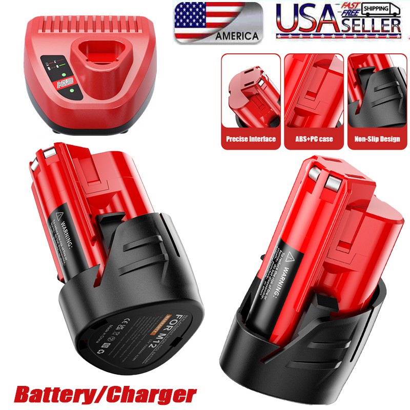 2pcs Battery+Charger For Milwaukee 12Volt For M12 Lithium  48-59-2401 48-59-2401
