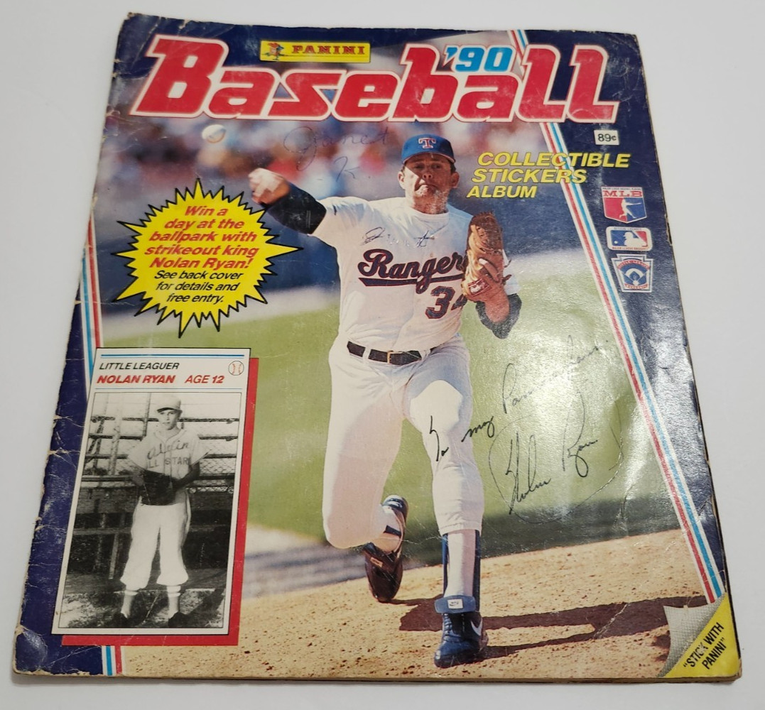 Nolan Ryan 1990 Panini MLB Baseball Sticker Album - SIGNED COPY
