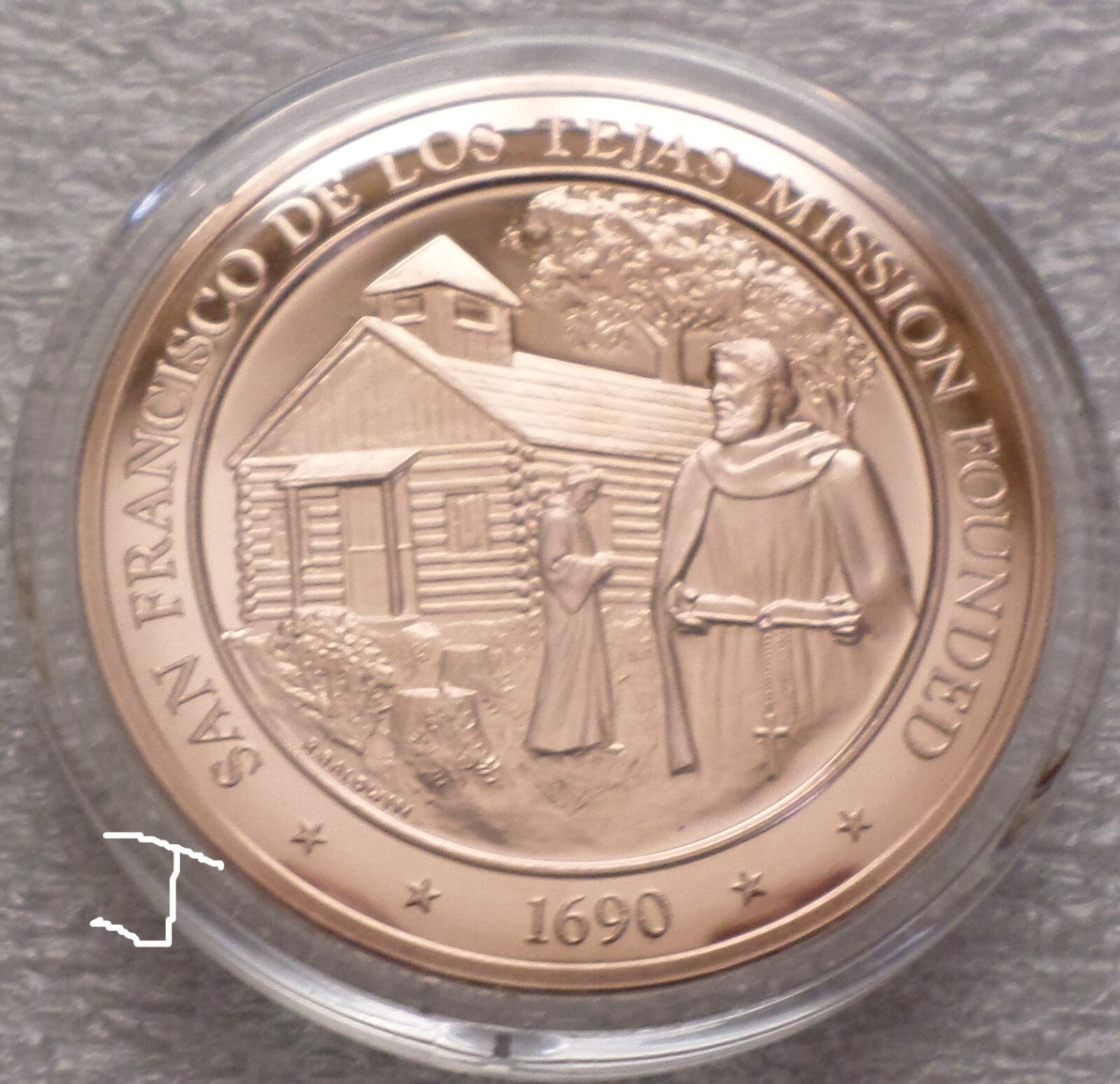 San Francisco De Los Tejas Texas Mission Founded LARGE Vintage Bronze Coin Medal