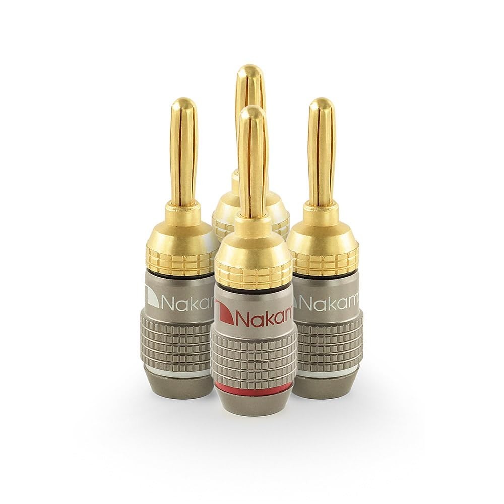 24k Gold Plated Banana Plugs 4mm for Speakers & Amplifiers - 10 AWG to 18 AWG, 4