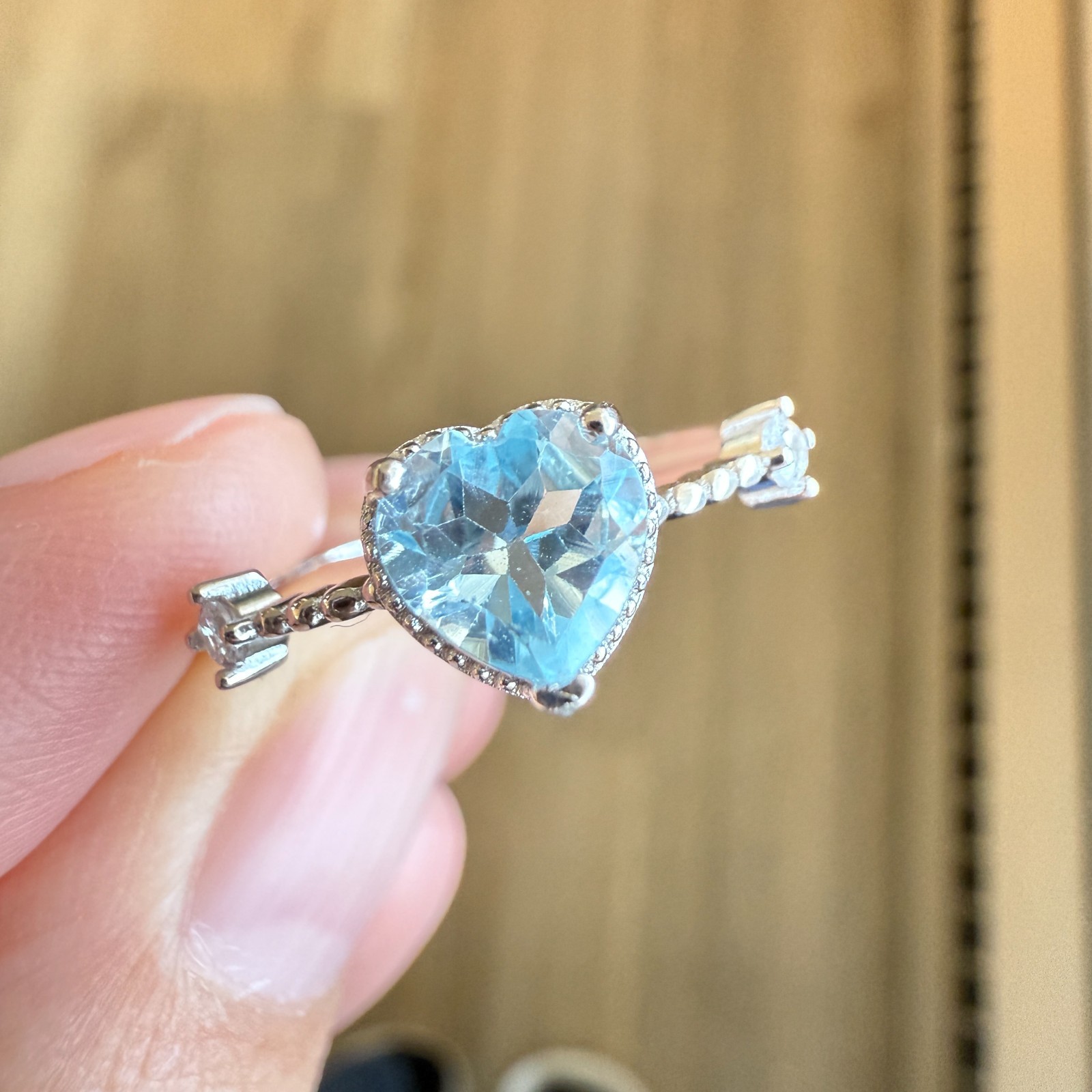 925 Sterling Silver Ring Heart Blue 6x6mm Natural Topaz Gemstone Zircon Bridal