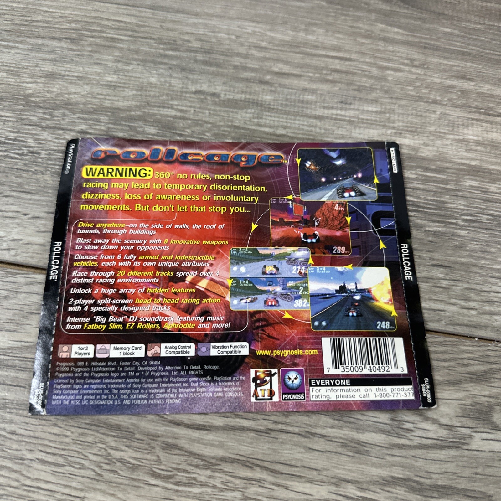 Rollcage (back Case Art Only) Playstation PS1