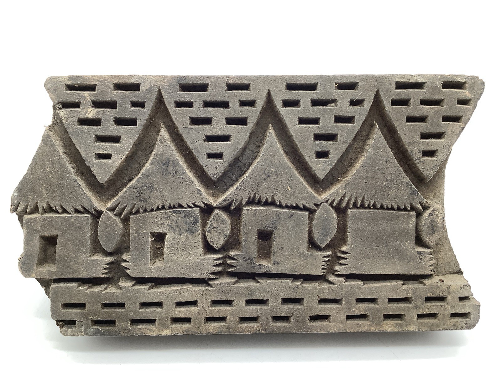 Antique Primitive Wood Tiki Hut Pattern Fabric Stamp Printing Block 6.25"x3.75