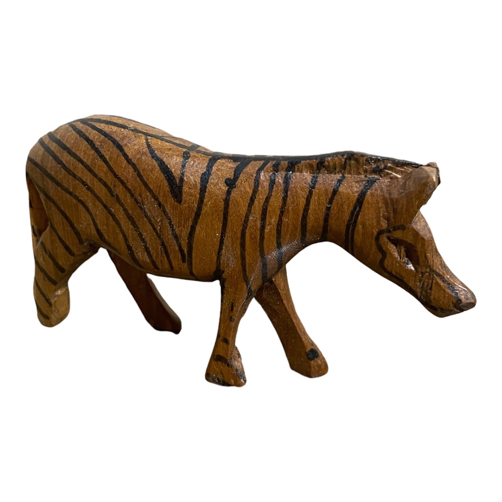 Zebra Figurine Hand Carved Painted Wood African Bush Animal Safari Décor 2" H
