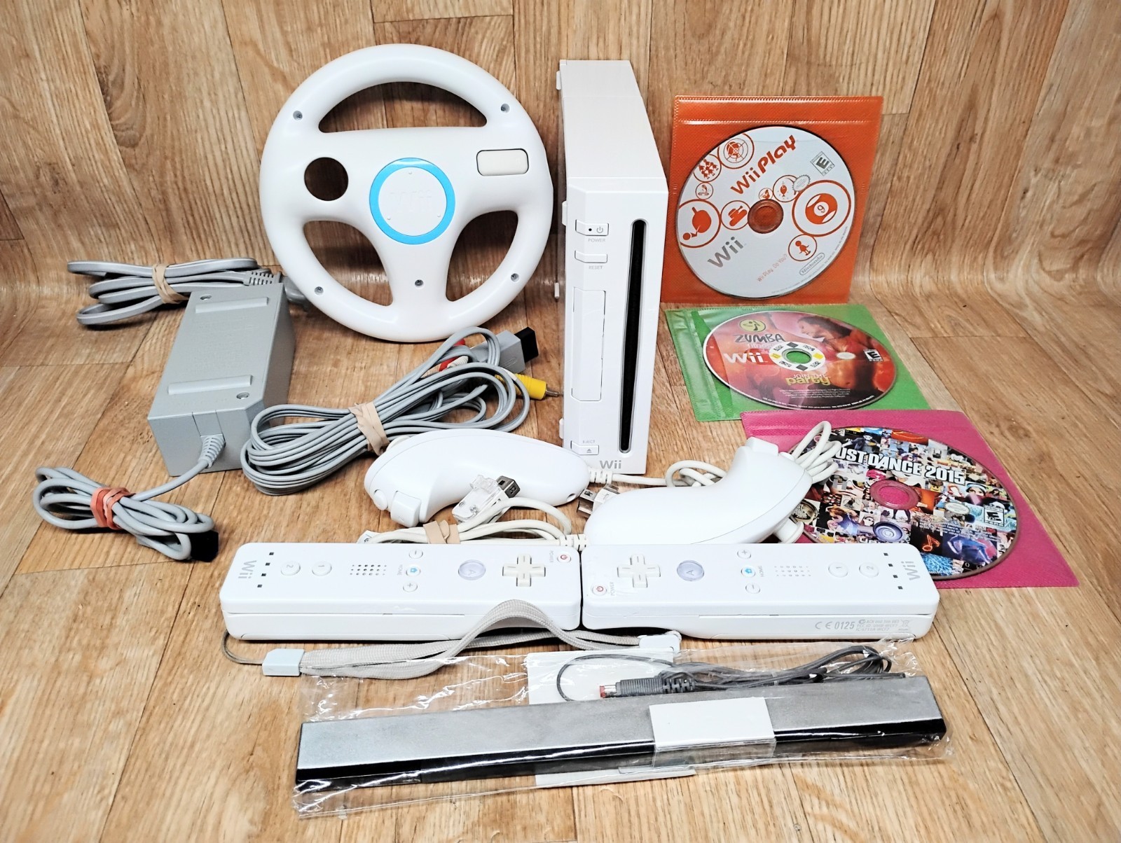 Nintendo Wii Console Bundle W/Cords,  2 Controllers & 2 Nunchucks, 3 Games, SD