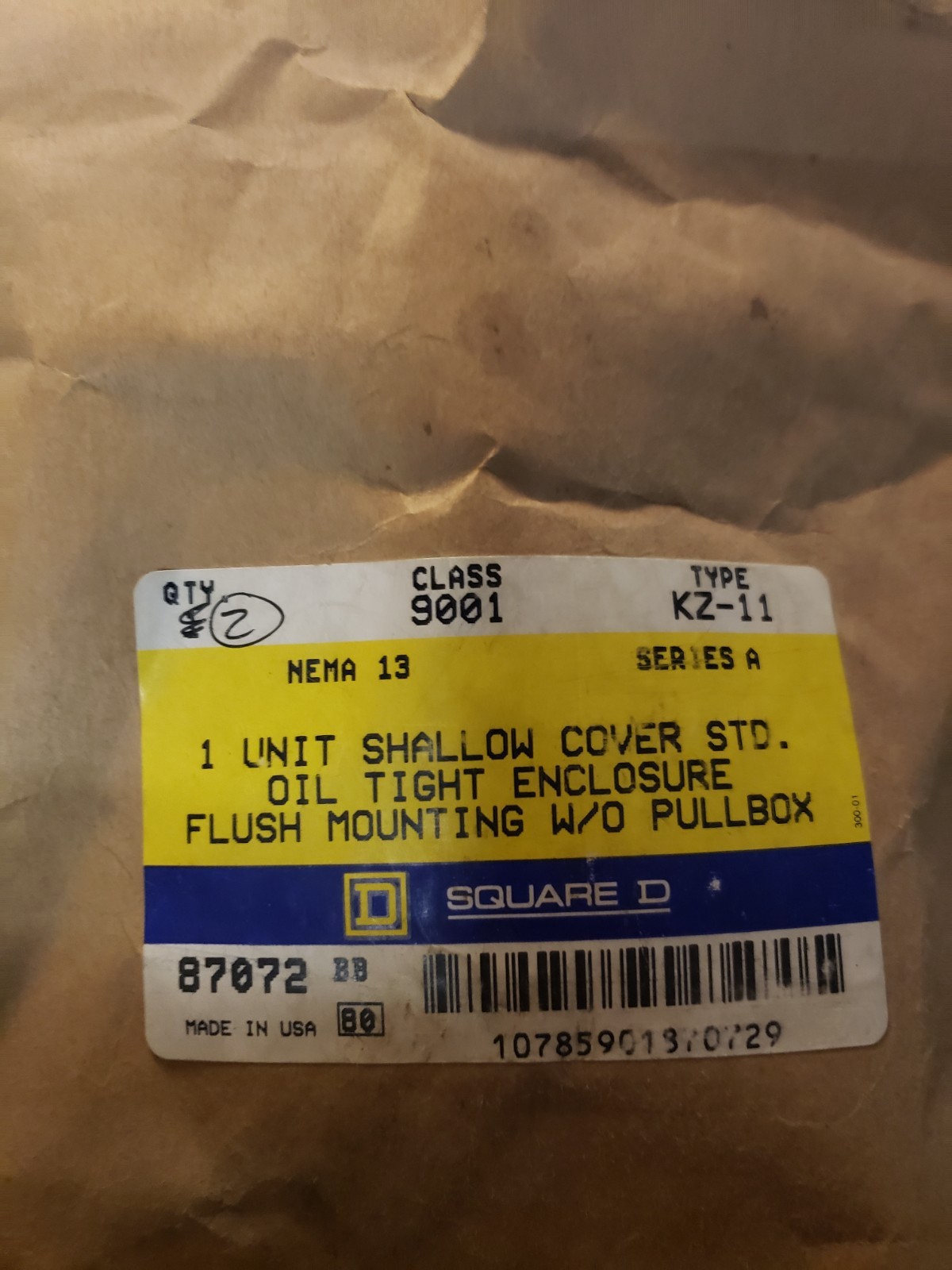 SQUARE D 9001-KZ-11 CONTROL STATION SHALLOW COVER CAST FLUSH PLATE SER A