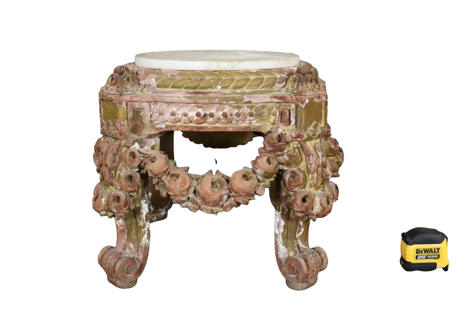 Carved French Louis XV Marble Top Pedestal Low Table Attr. Francois Linke