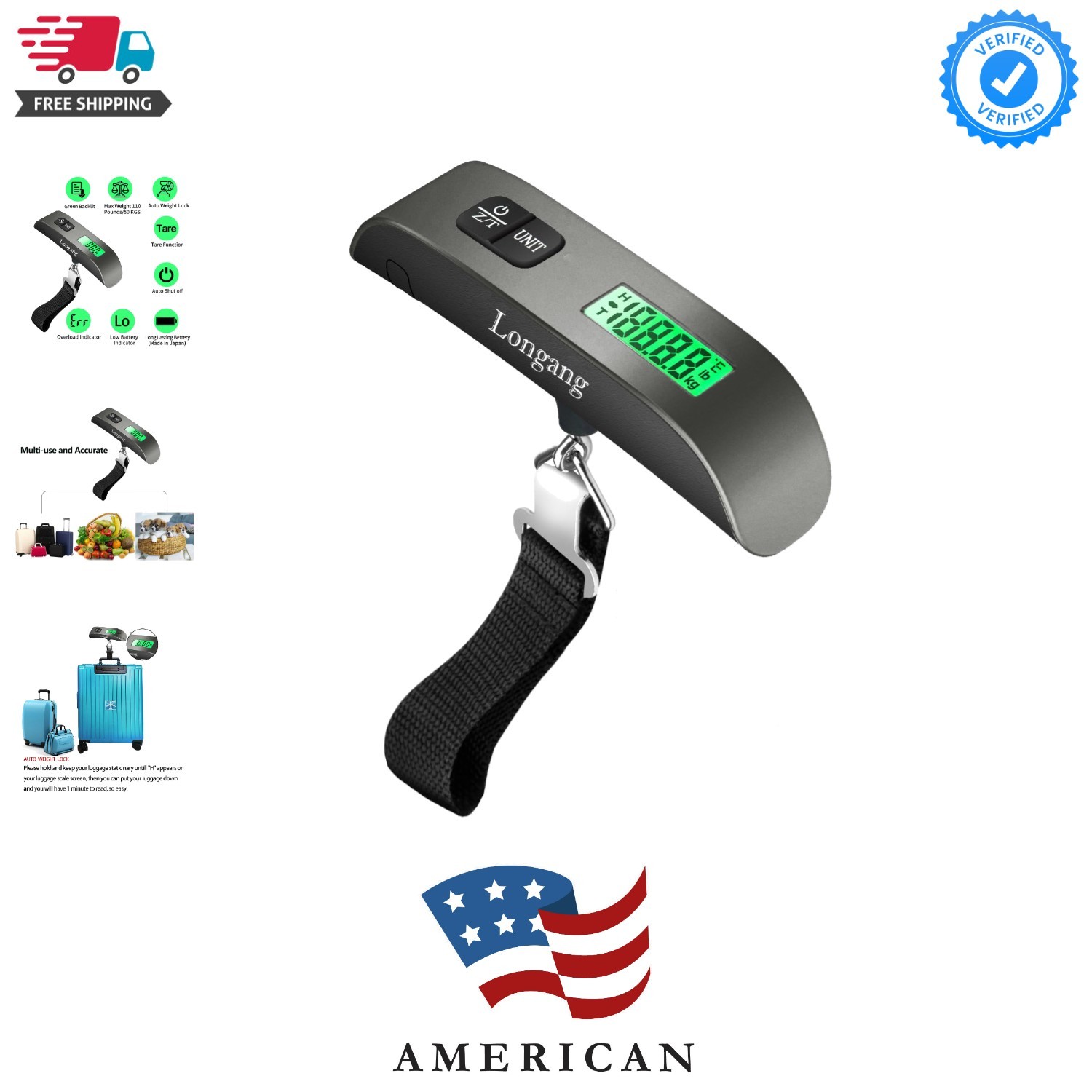 Digital Hanging Luggage Scale with Backlit for Travel, Portable Handheld Suit...
