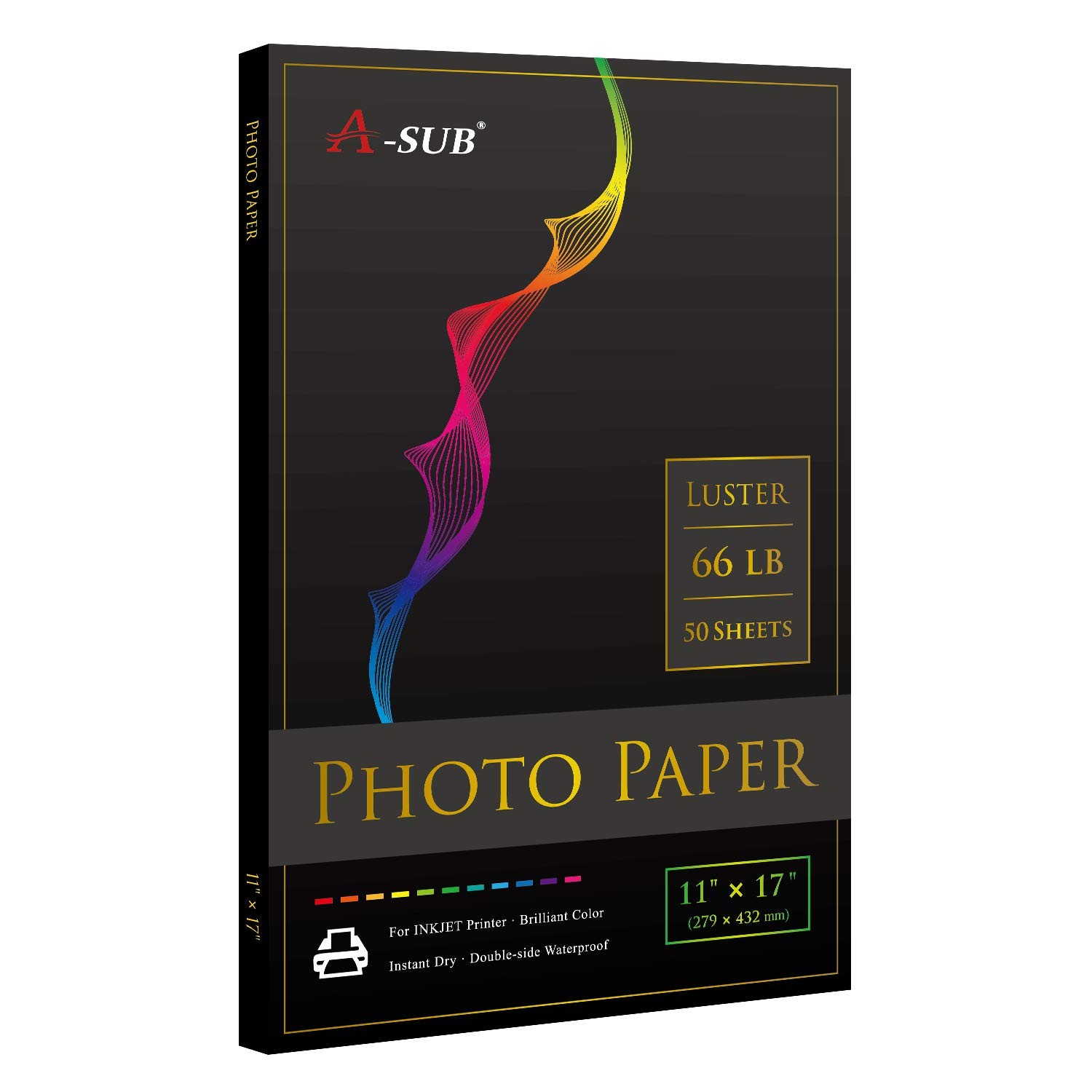 A-SUB Premium Photo Paper Luster 11x17 Inch 66lb for Inkjet 11"x17", white 