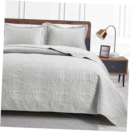  Quilts for Queen Bed Light Grey Full/Queen (90"x96") Coin Pattern Light Grey