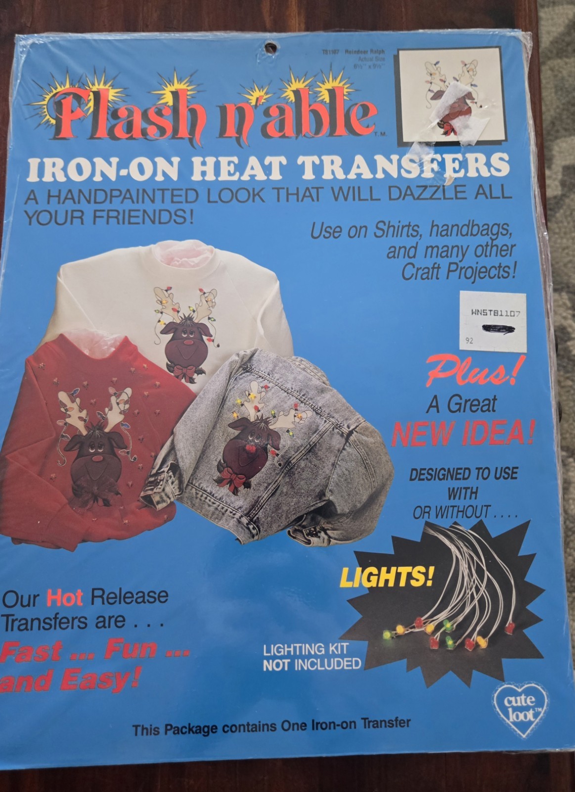 Vintage NOS Flash n'able Iron-On Transfer T81107 Reindeer Holiday Christmas