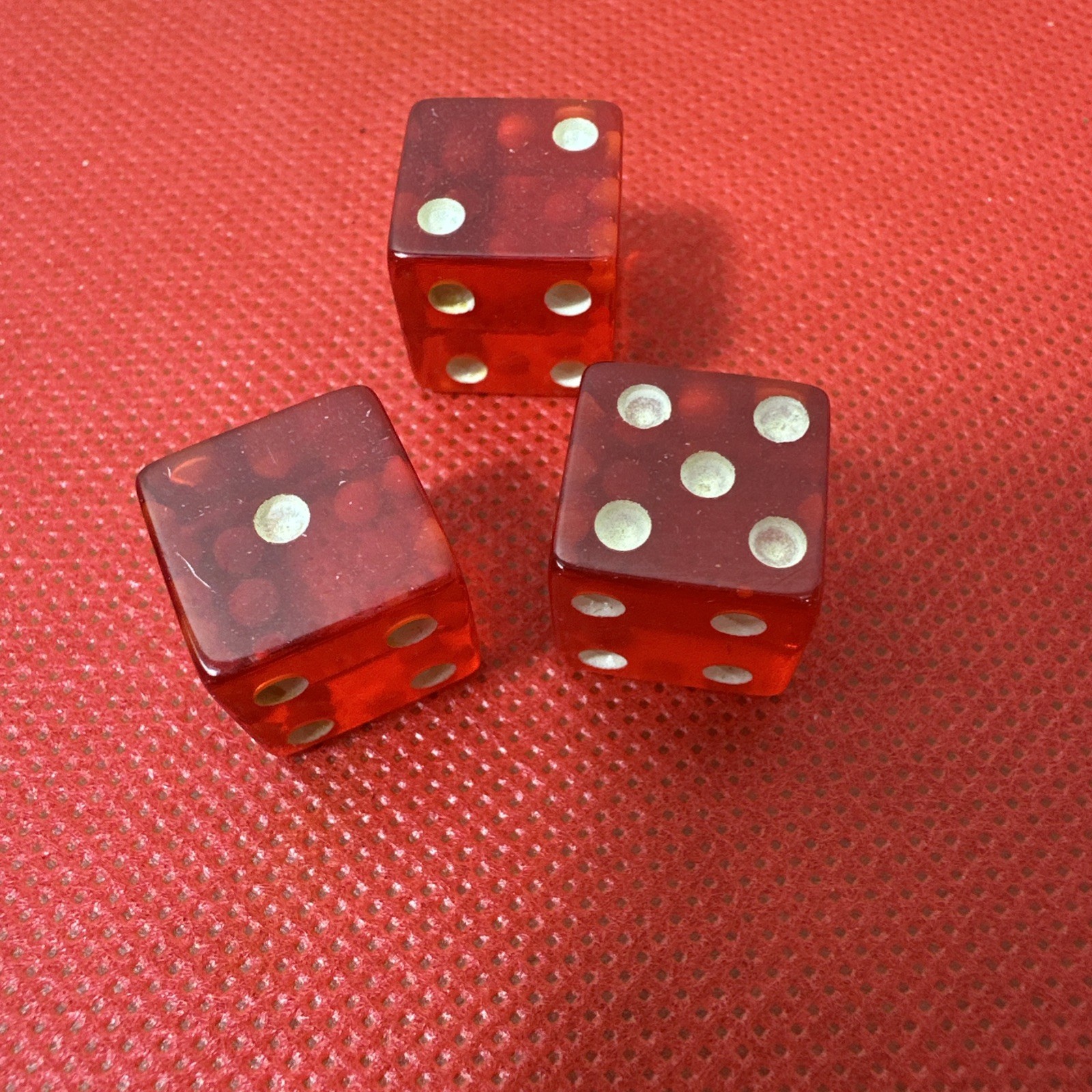 Vintage Translucent Cherry Red Bakelite Dice  1/2 “ Set of 3