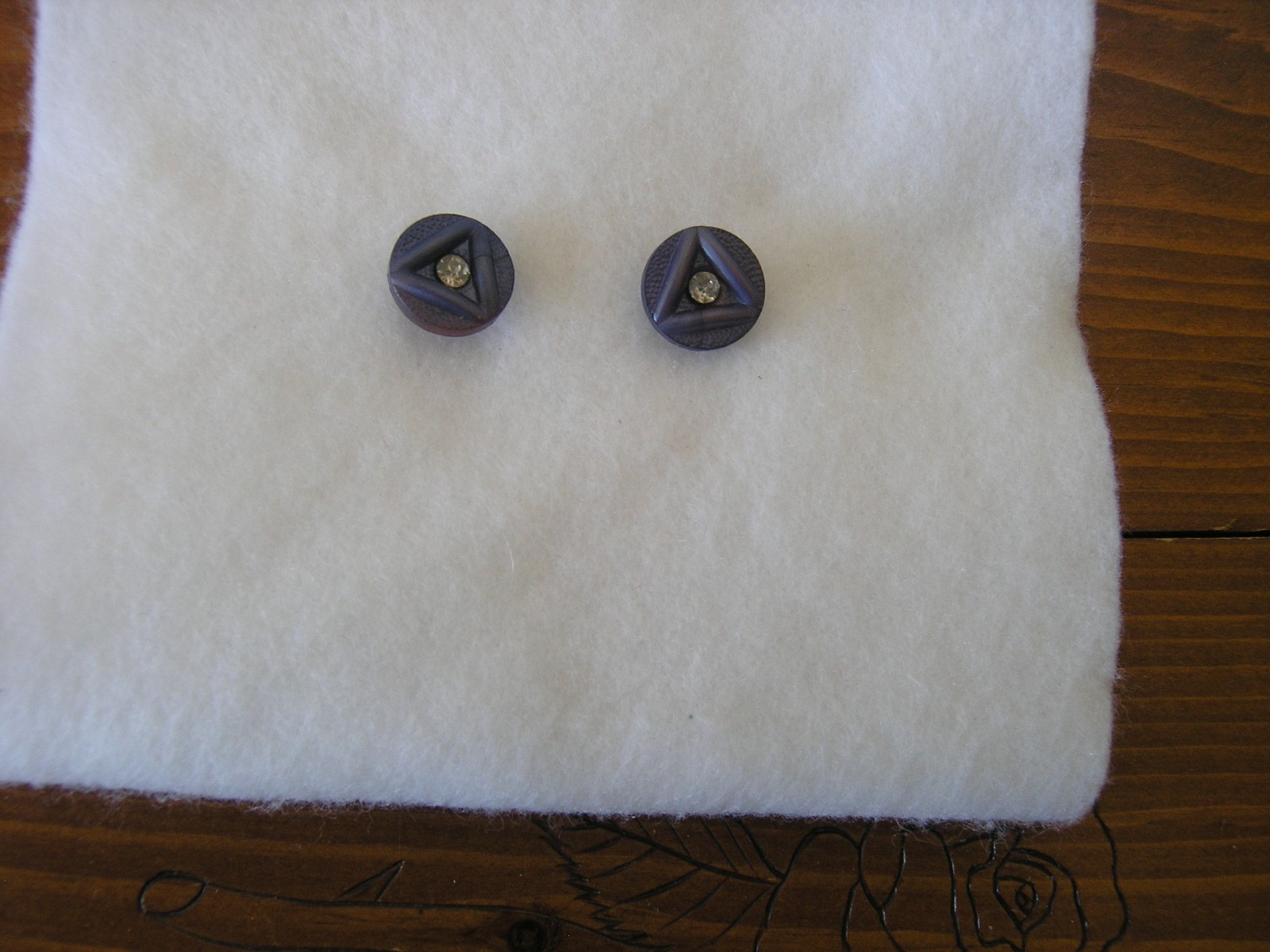 2 VTG Purple- Blue Textured Buttons w Rhinestone Centers 3/4"