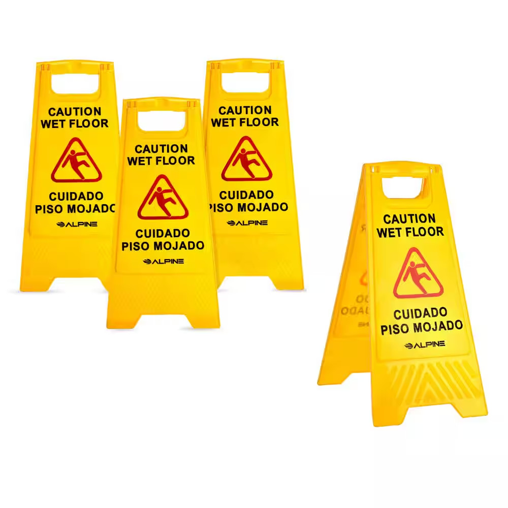 24 In. Yellow Multi-Lingual Caution Wet Floor Sign (4-Pack)