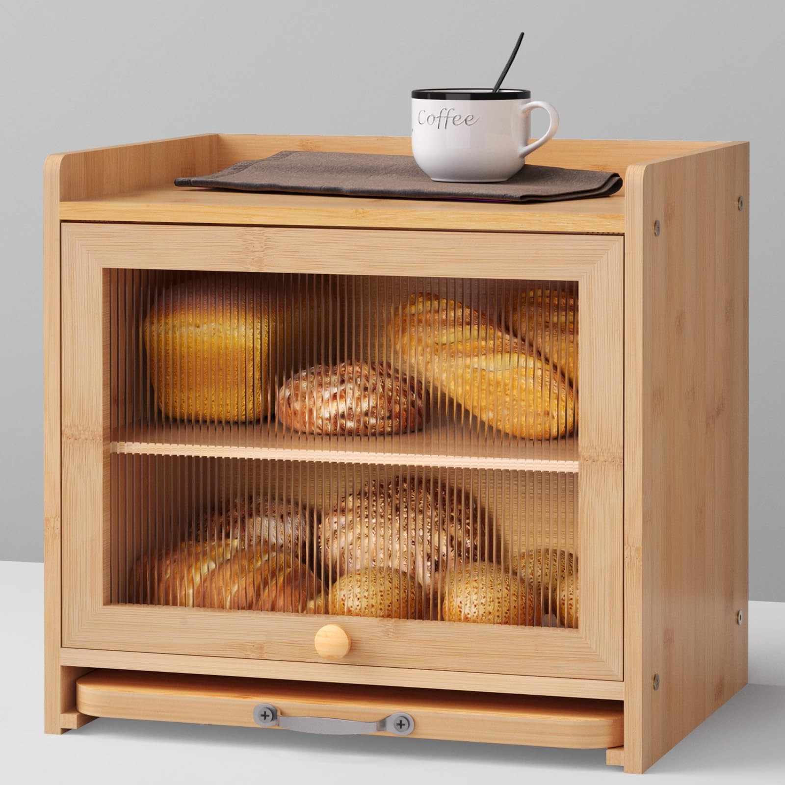 Bamboo Bread Box for Kitchen Countertop Double Layer Organizers and Storage