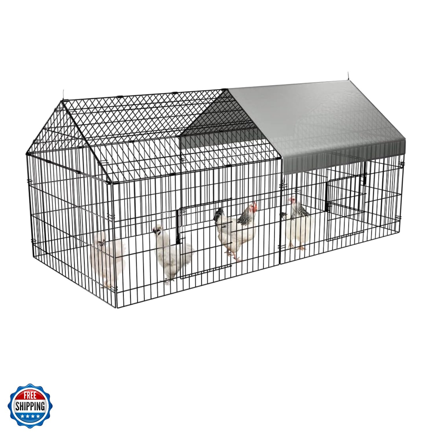 Chicken Coop, Chicken Run Pen for Yard with Cover Outdoor Metal Portable Chic...