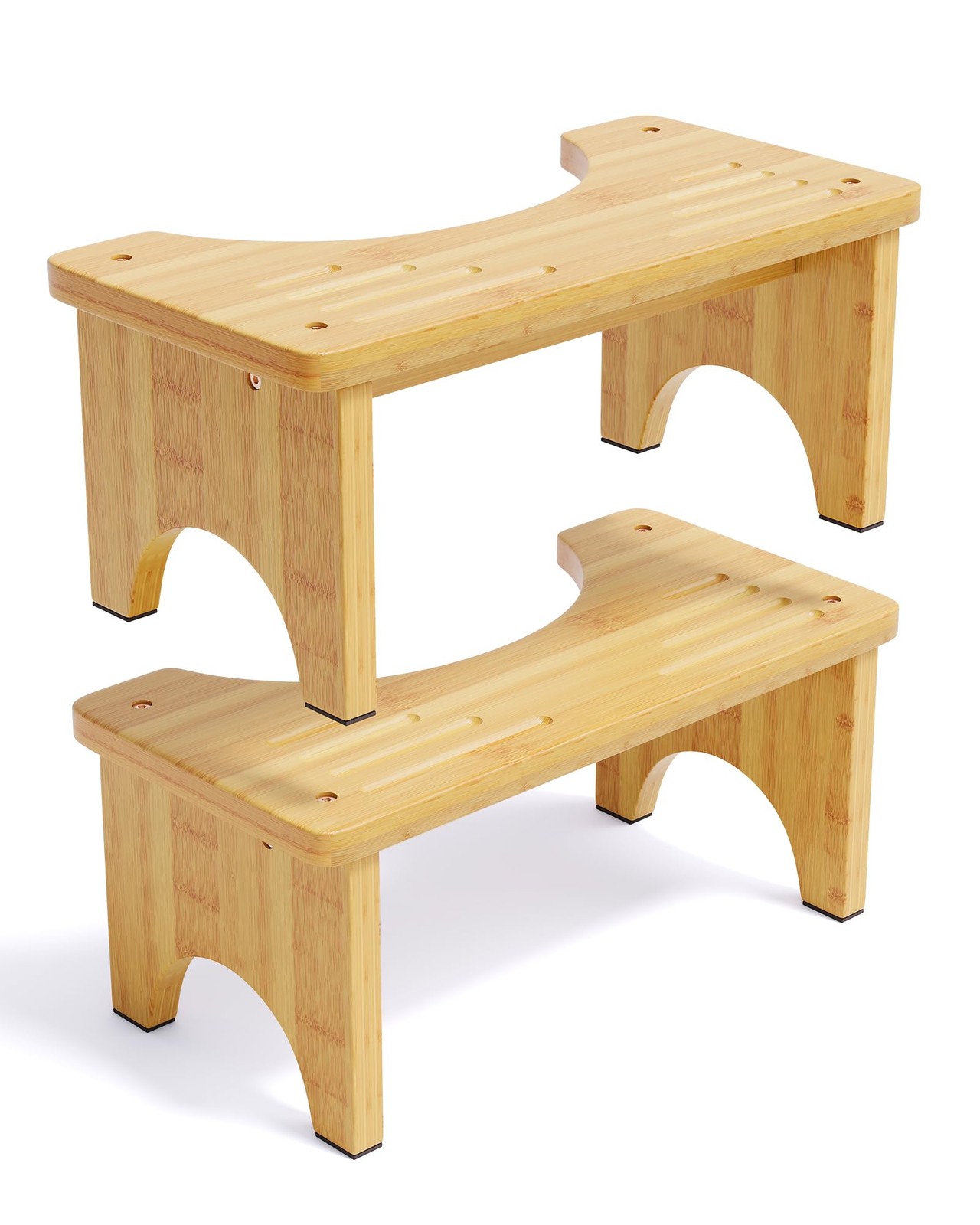 2 Pack Wood Toilet Stool Squat Adult, Bamboo Poop Stool for Bathroom, 7 Inch ...