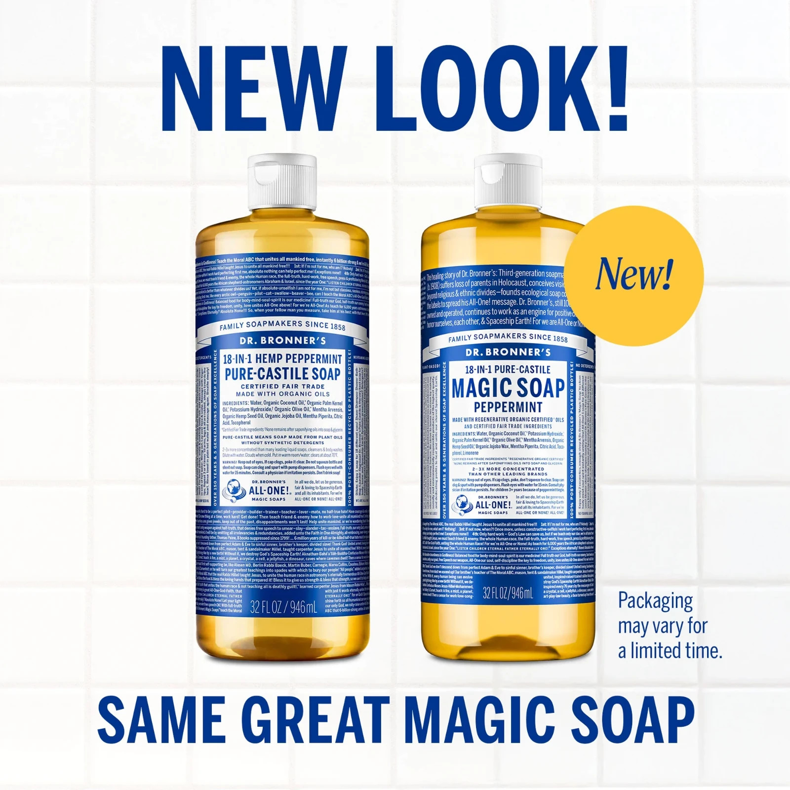 Dr. Bronner's Magic Soap - Peppermint - Pure-Castile Liquid Soap - 32 oz –