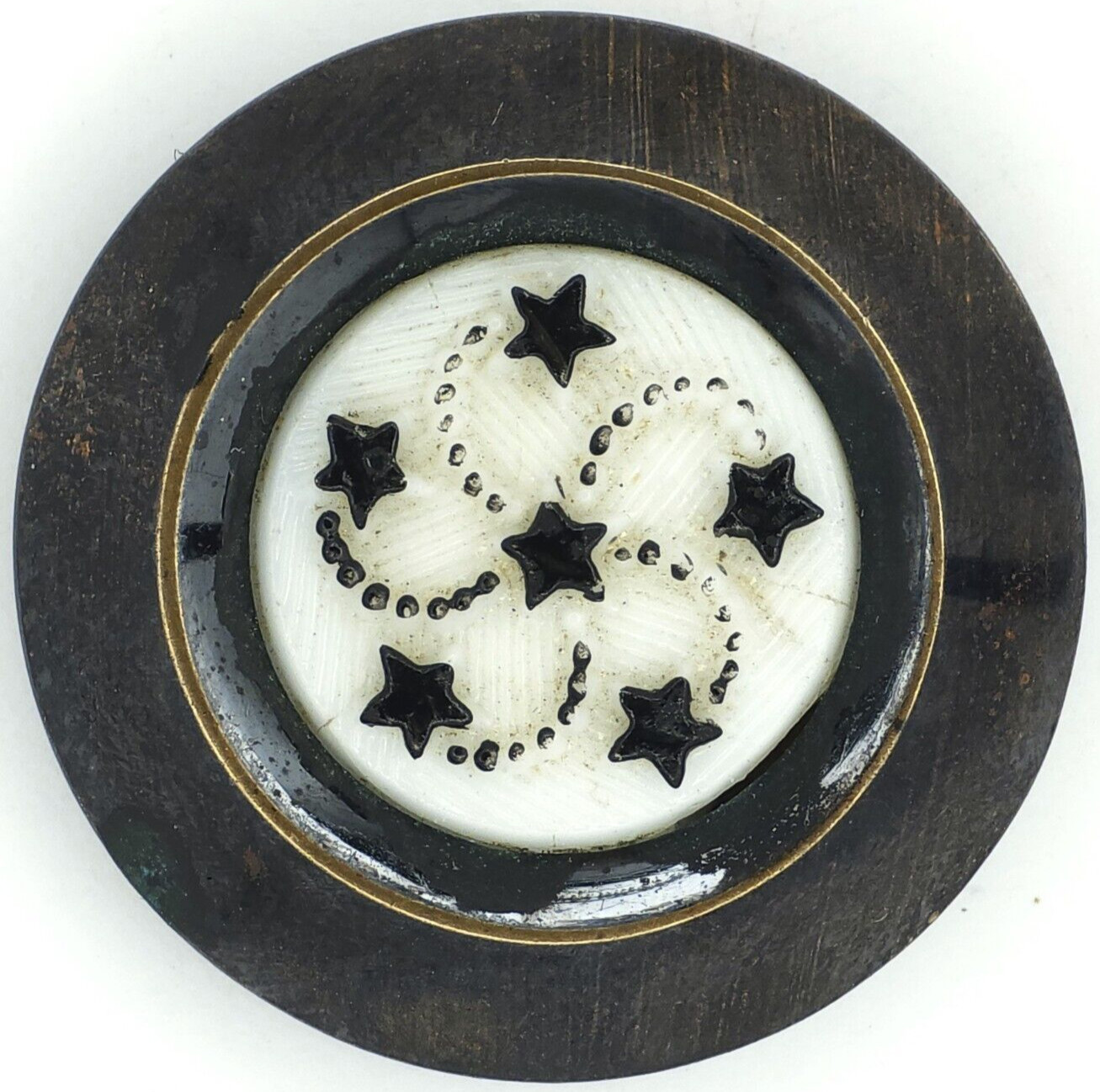C1890s Antique Brass Milk Glass Star Rosette Swirl Starburst Button EXTRA FEIN