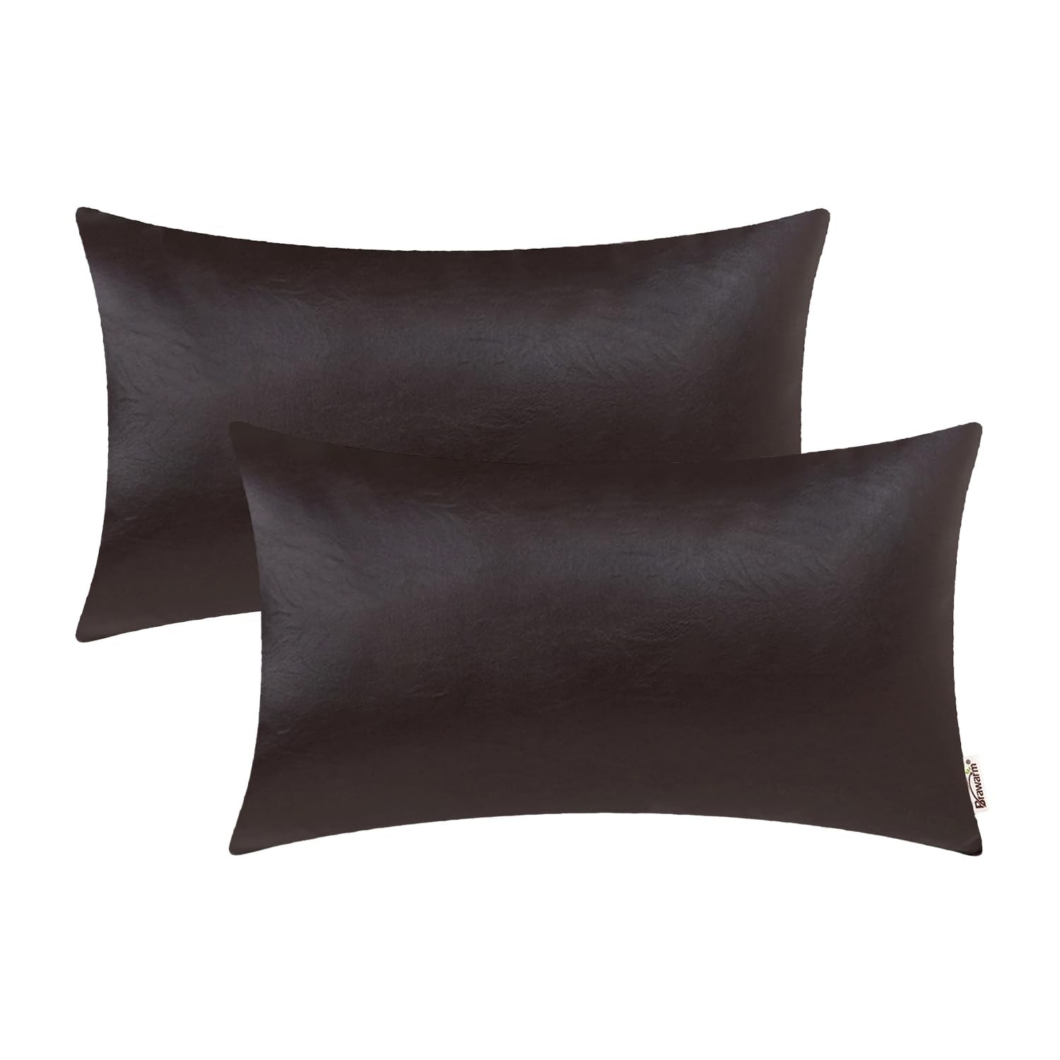 BRAWARM Faux Leather Throw Pillow Covers 12 20" x 12" (Pack of 2), Seal Brown 