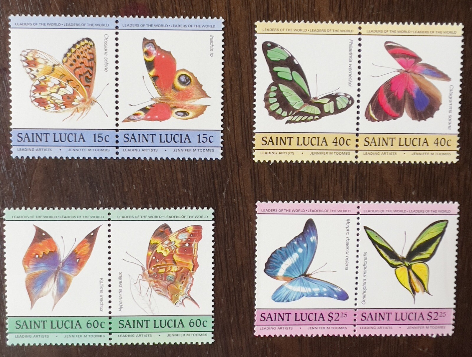 1985 ST. LUCIA BUTTERYFLY STAMPS #731-738 MINT MNH OG PAIRS