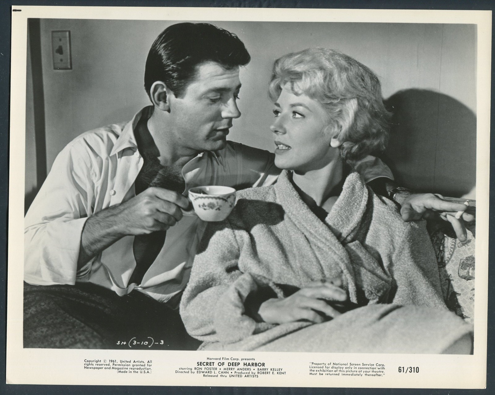 RON FOSTER MERRY ANDERS in Secret Of Deep Harbor '61 BLONDE COFFEE CUP