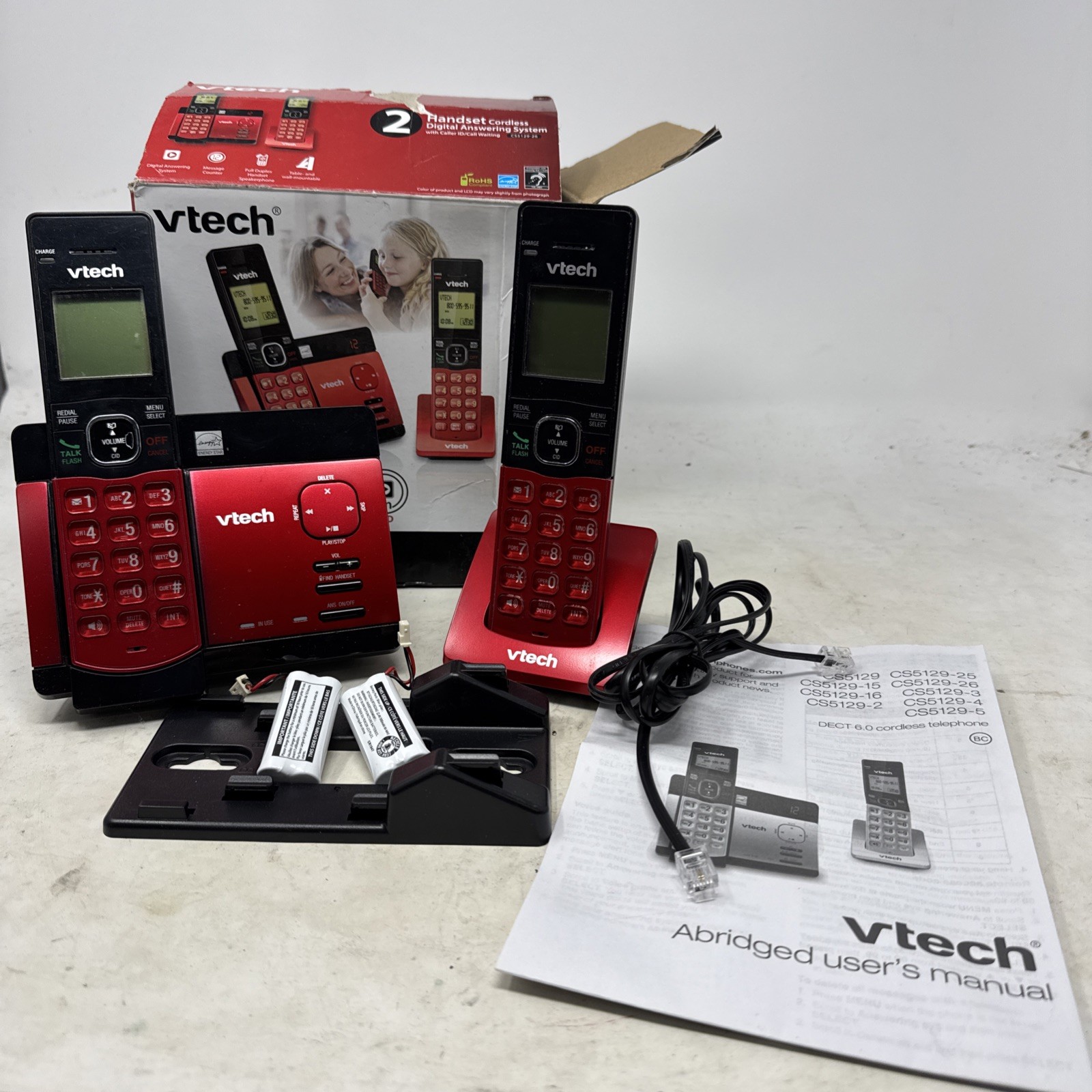 VTech CS6929-26 Cordless Phone System RED Answering CallerID 2 Handsets UNTESTED