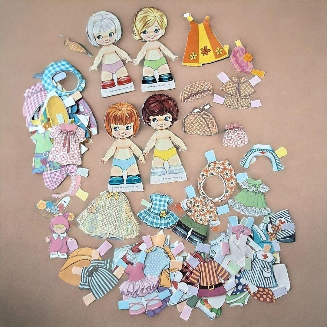 Vintage 1967 Pee Wee Paper Dolls 4 Dolls Whitman Uneeda Clothes Book Uncut