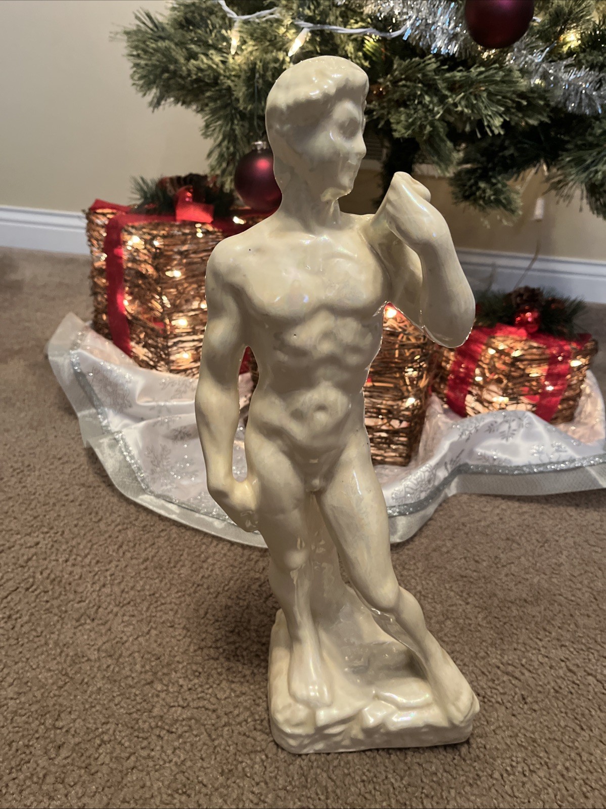 ANTIQUE TALL DAVID STATUE CERAMIC with GLAZE by Michelangelo