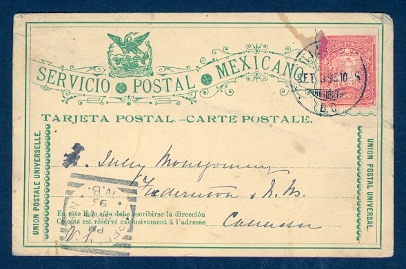 CANADA FREDRICTON NB 1895 SQUARE CIRCLE INCOMING FROM MEXICO