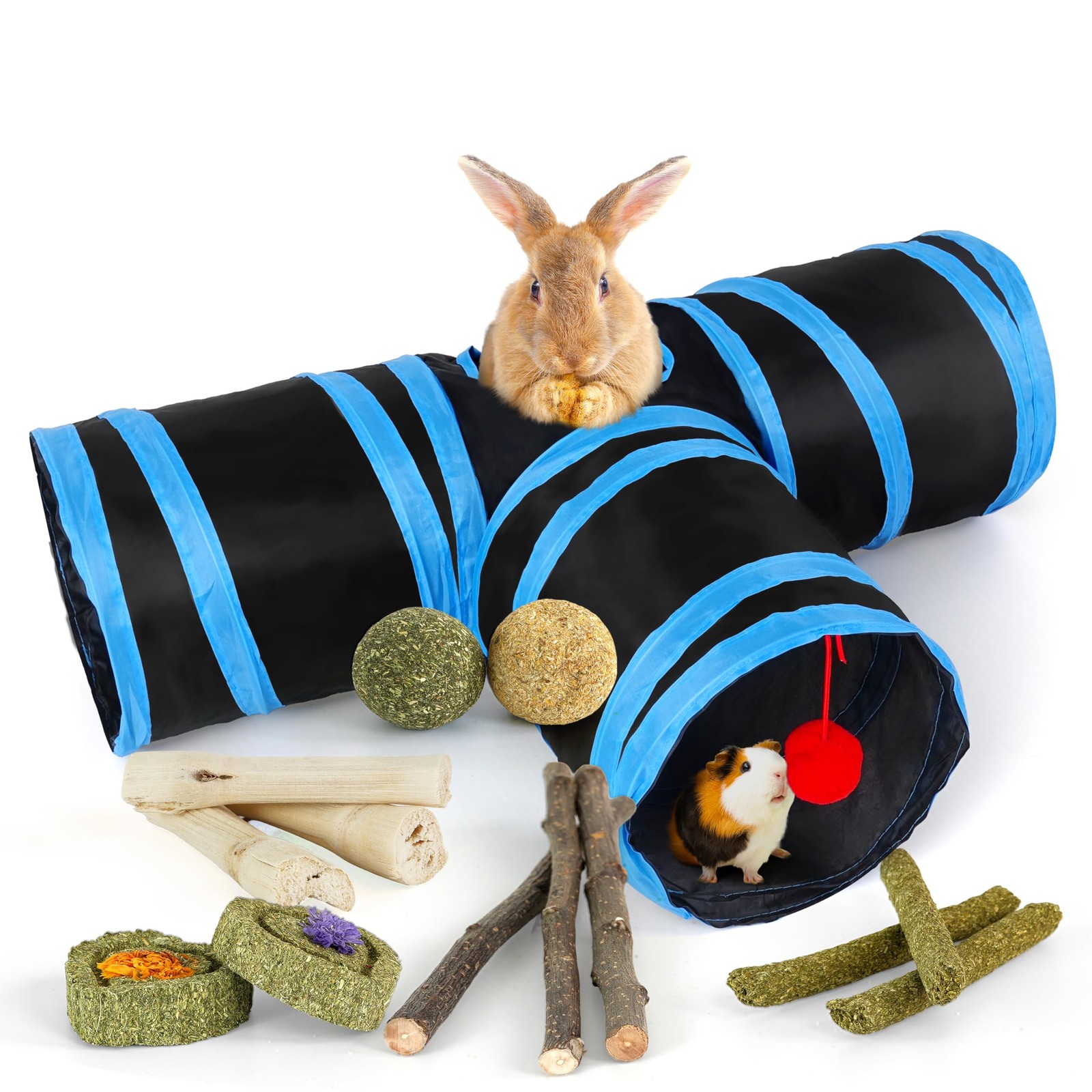 LEXASTLE Bunny Tunnels & Tubes Collapsible 3 Way Rabbit Hideout with BK&BU 