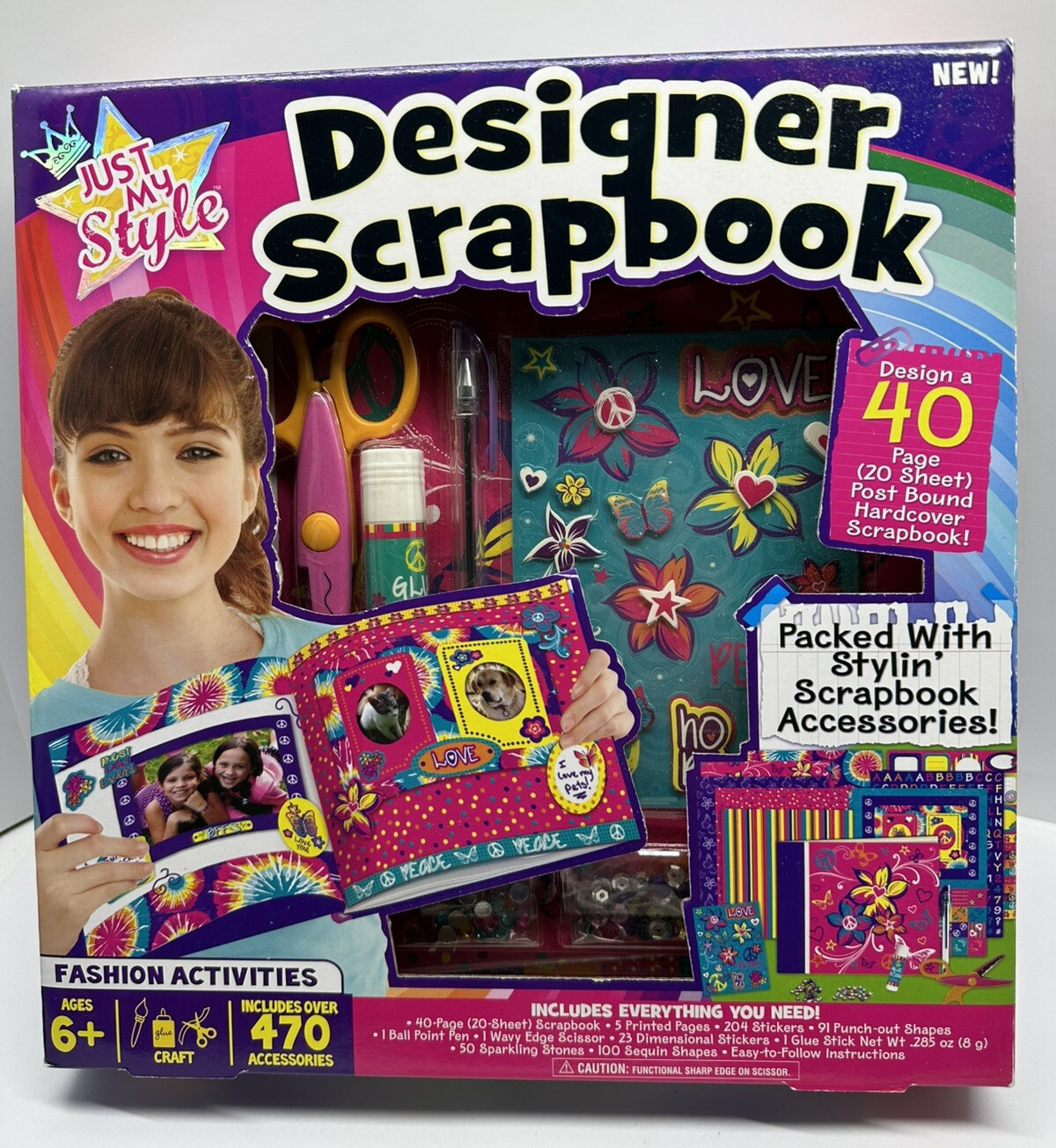 Just My Style Designer Scrapbook Kit Kids Children Paper Stickers Scissors + New