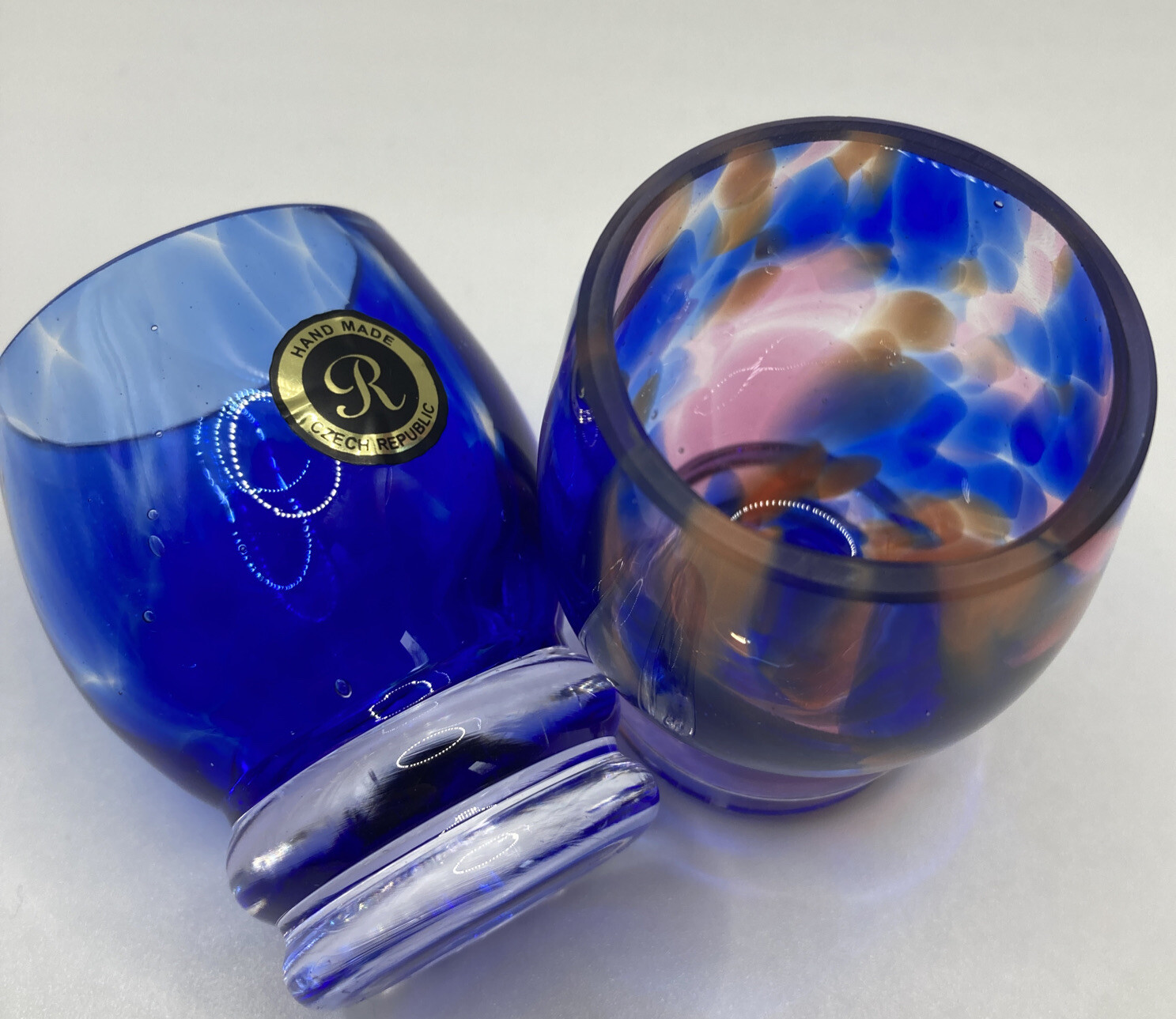 Vintage Art Glass Czech Republic Blue Orange Shot Schnapps Glass x 2 Sticker