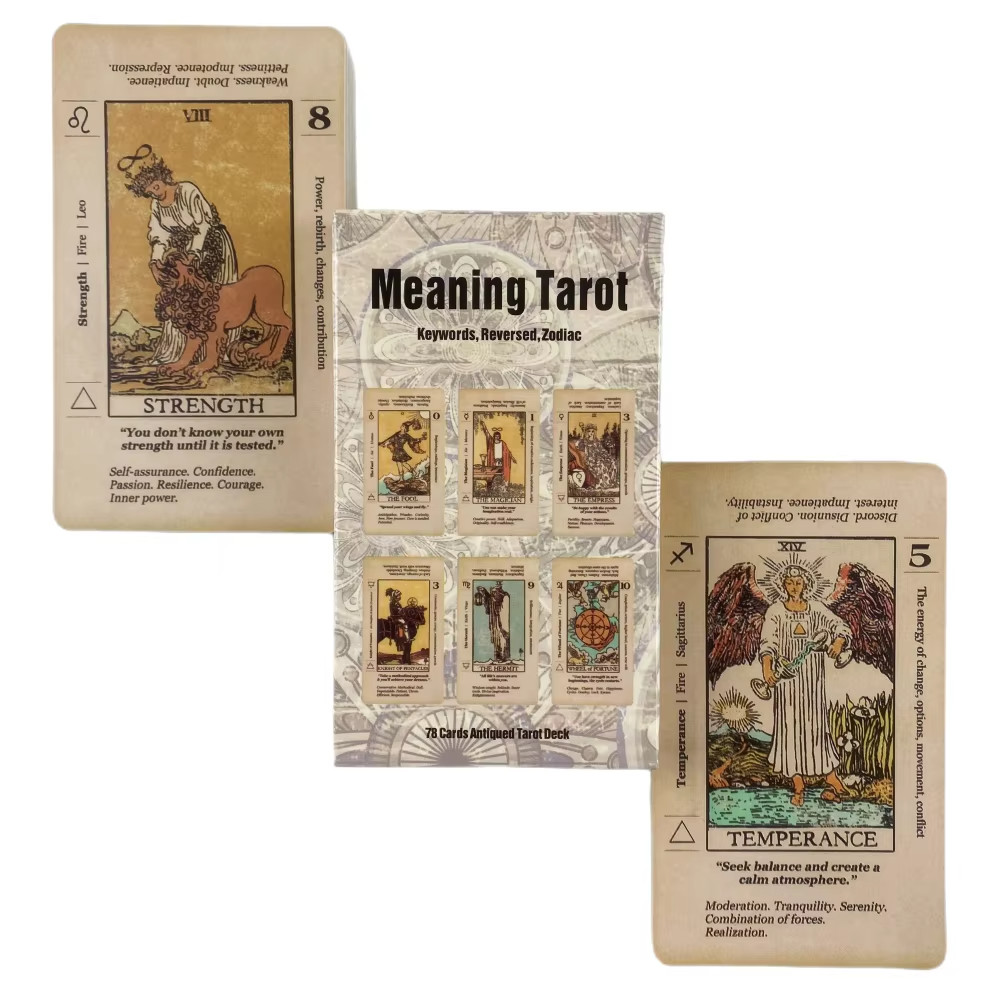 Beginner Tarot Deck with Meanings Printed 78-Card Antiqued Set Free Ship USA