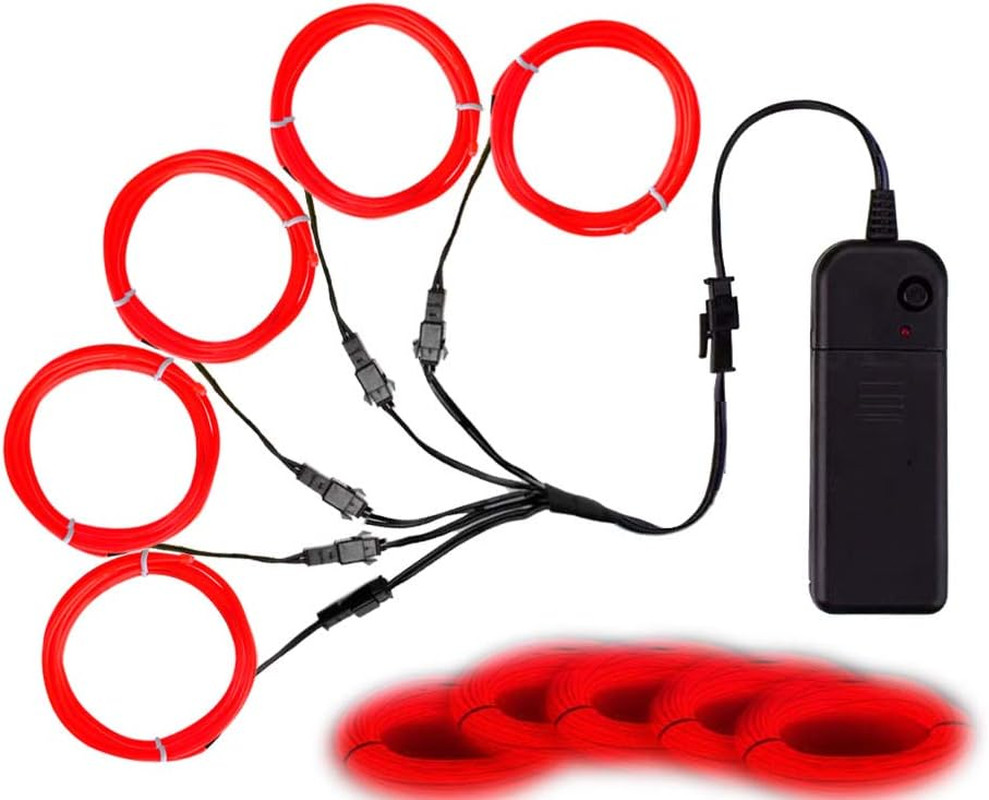 Bright Red EL Wire, Noise Reduction Neon Lights Wire 5 in 1 Meter, Electrolumine