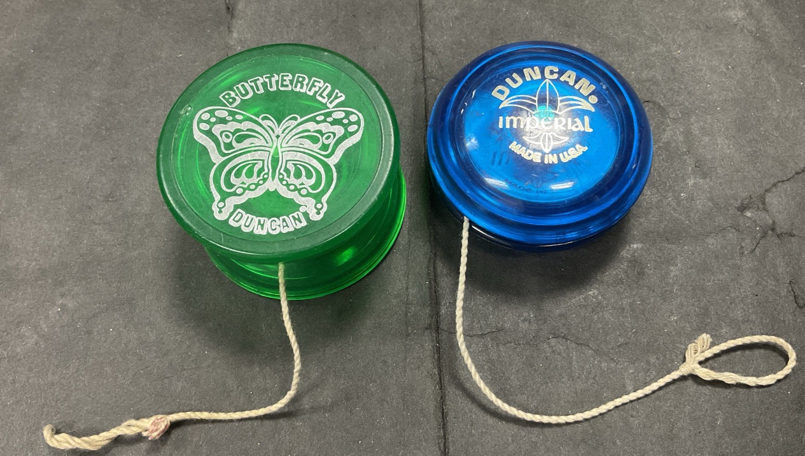 Duncan Yo-Yo, Imperial Blue & Butterfly Green Lot Of 2 Used Vintage Old yoyo