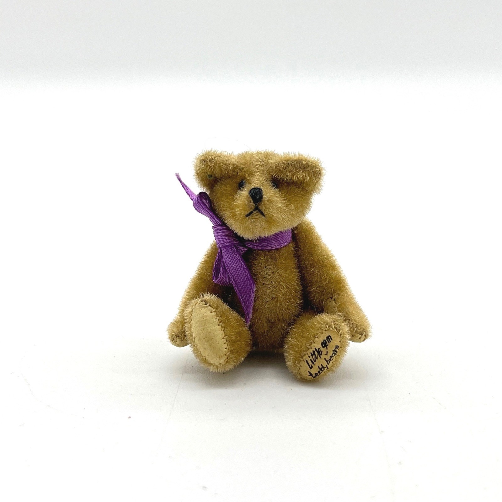 Little Gem Teddy Bears Miniature Handcrafted Brown Mohair Bear Purple Ribbon