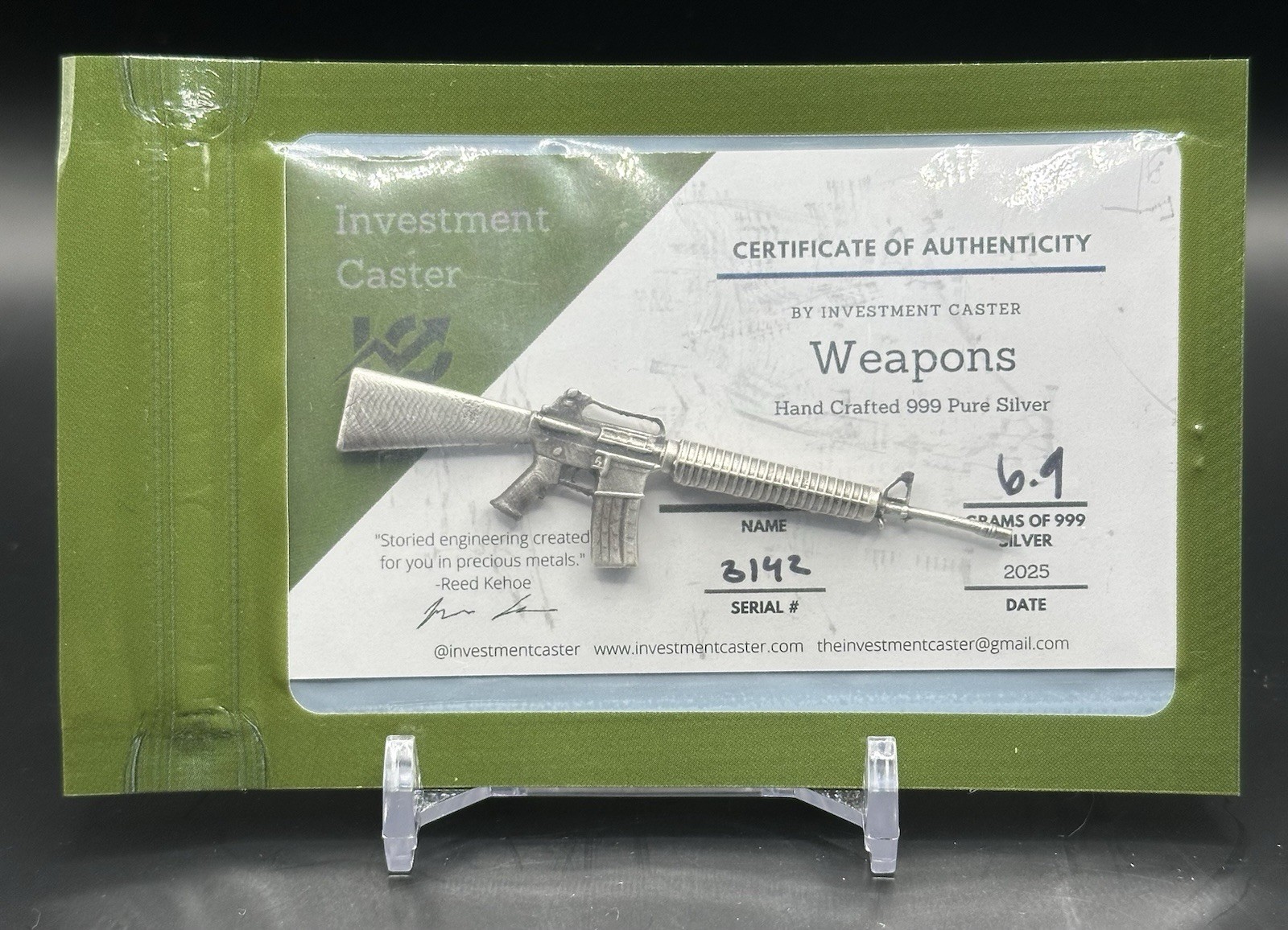Investment Caster .999 M16 6.9 Silver From 2025 Hand Crafted