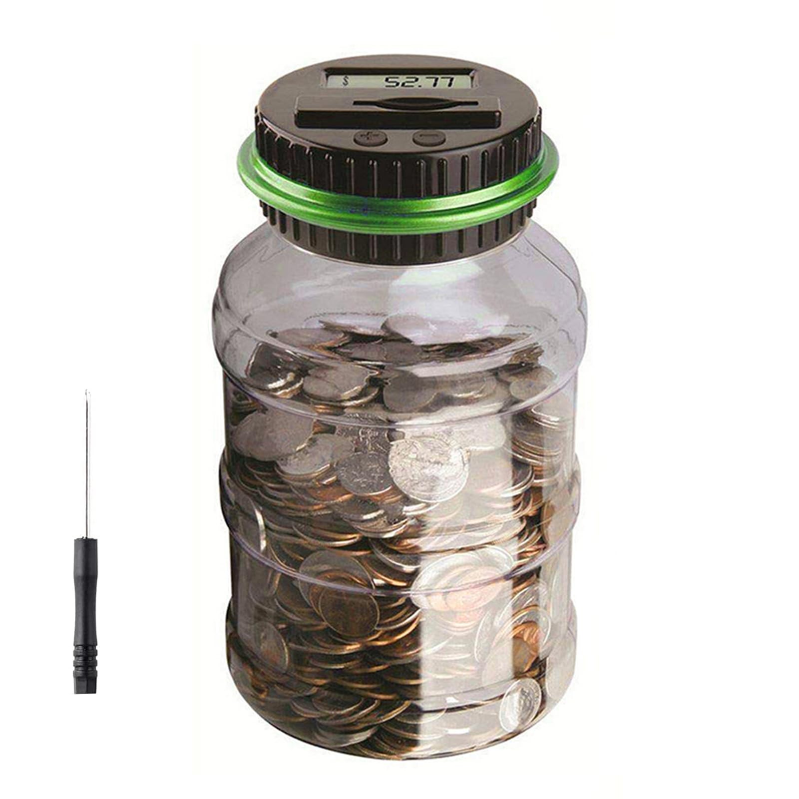 Digital Counting Money Jar, Coin Counter with 4.5" H X 7.9" W, Green 